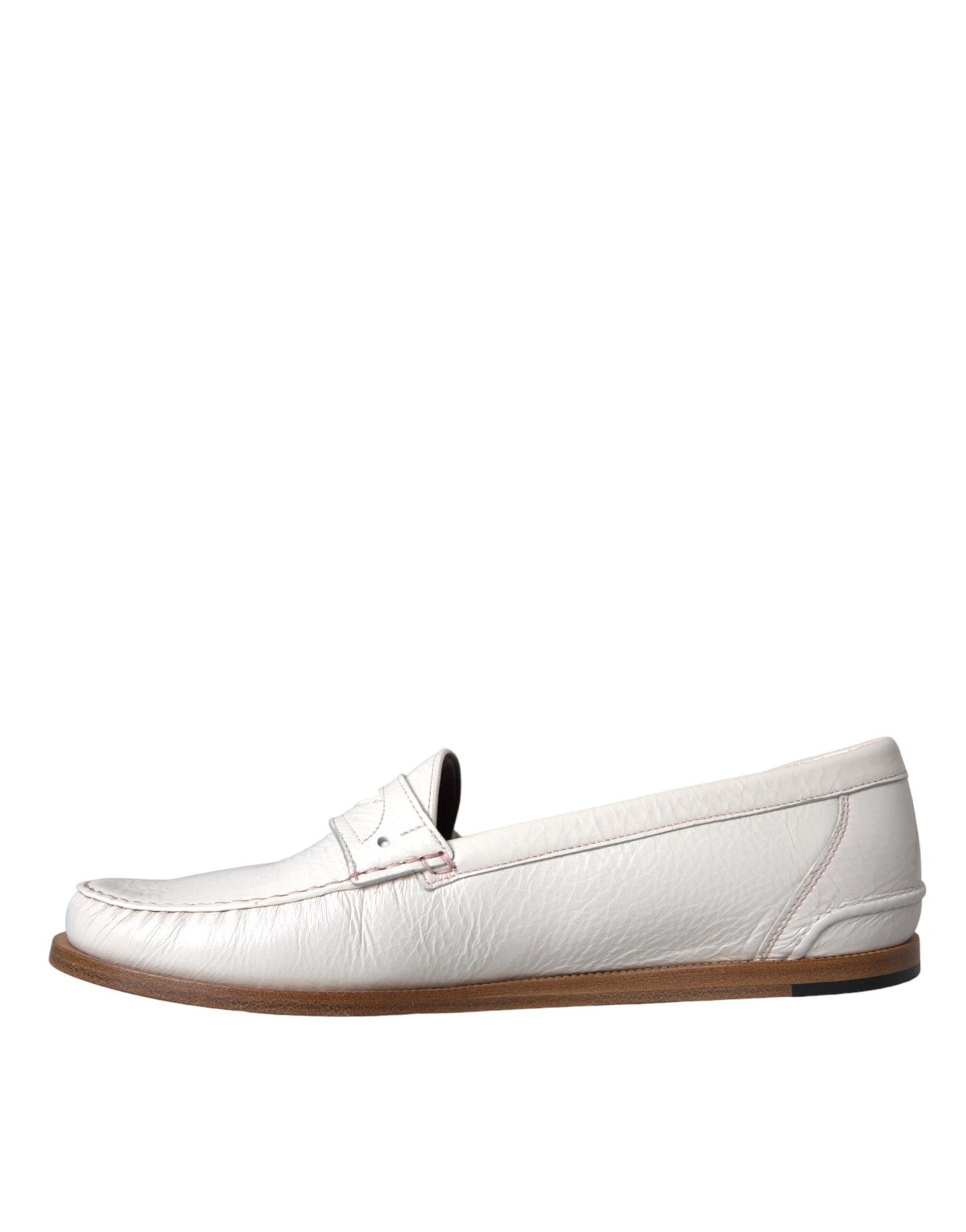 Dolce & Gabbana White Leather Slip On Moccasin Loafers Shoes