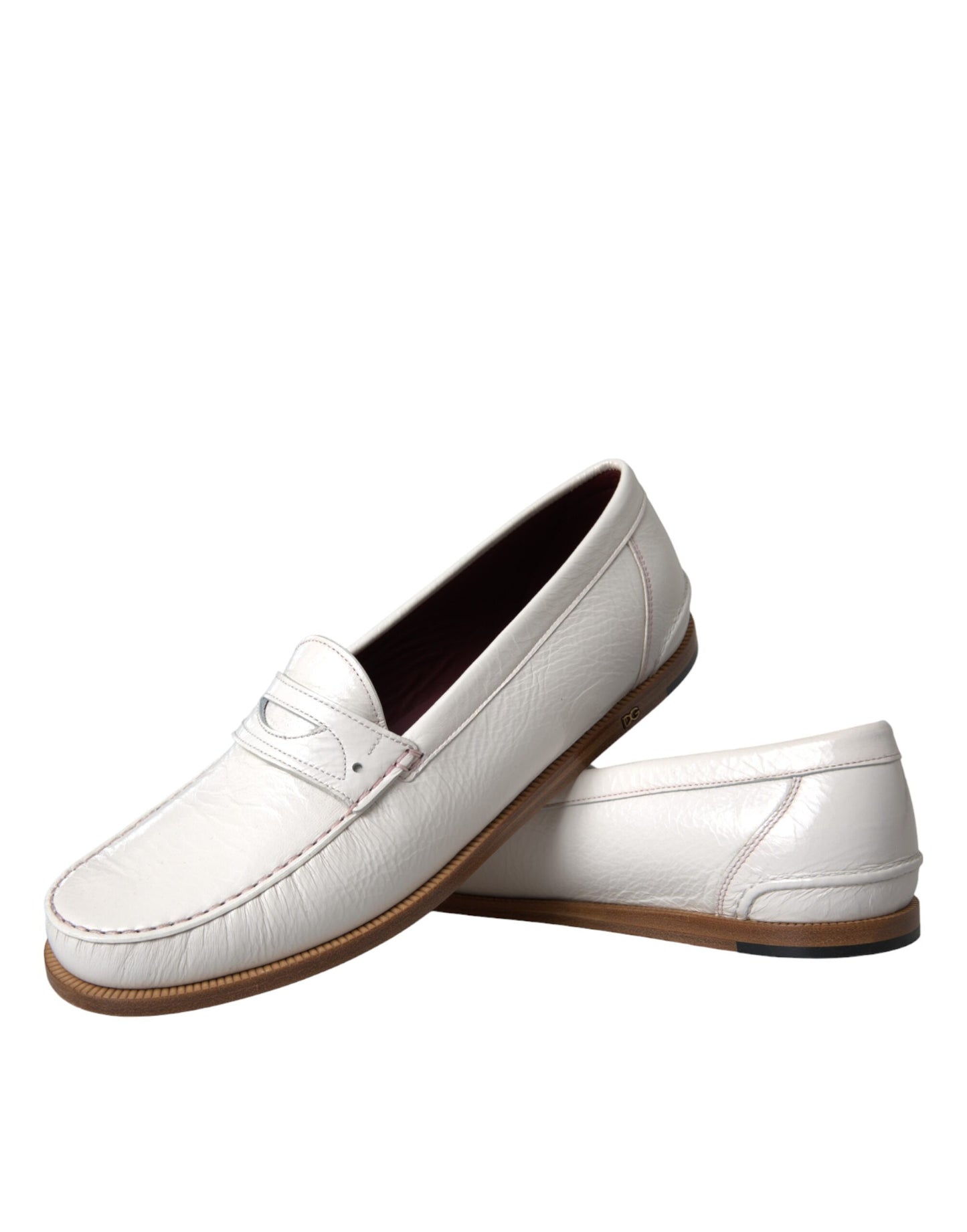 Dolce & Gabbana White Leather Slip On Moccasin Loafers Shoes