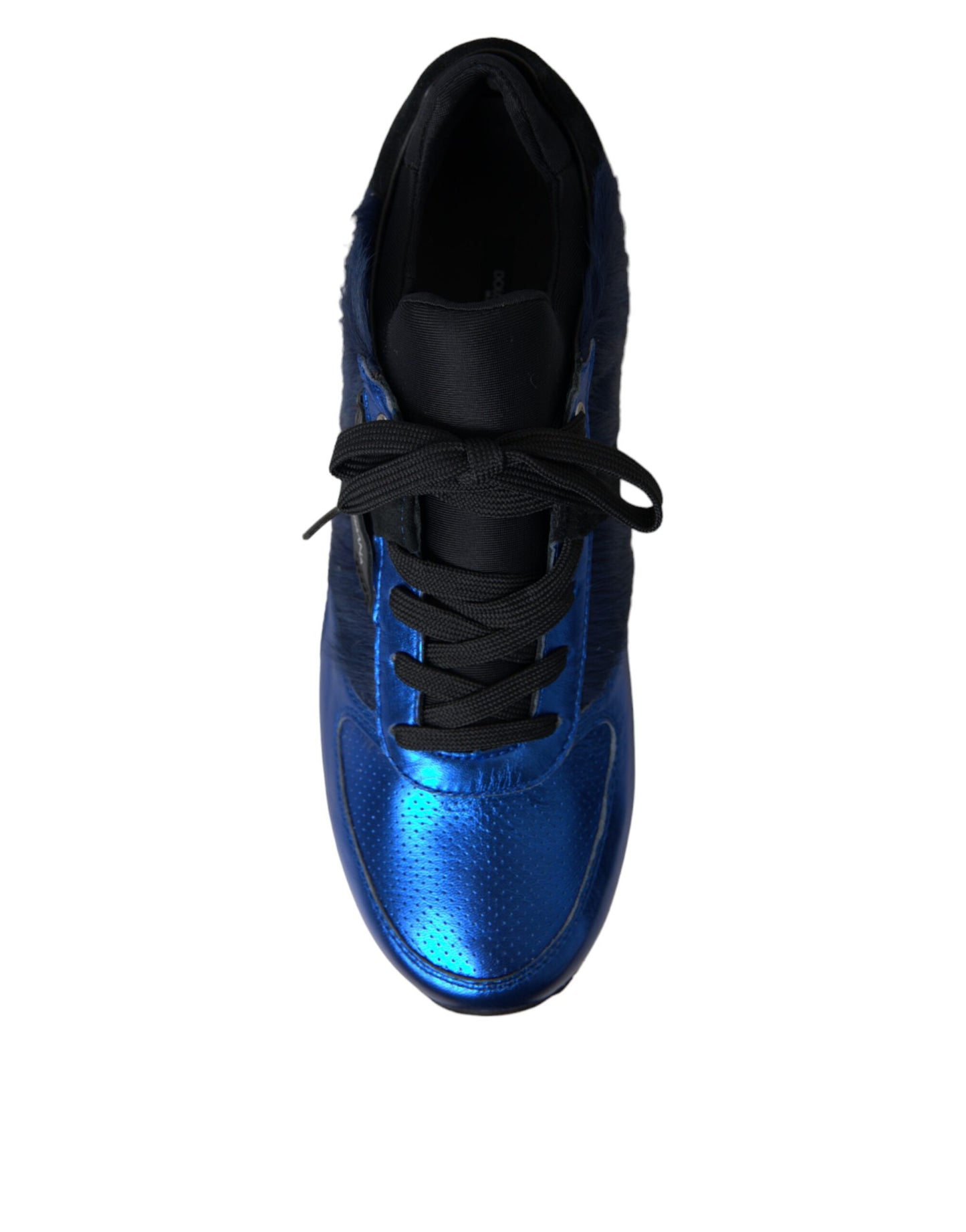 Dolce & Gabbana Blaue schwarze Turnschuhe aus Kalbshaarleder