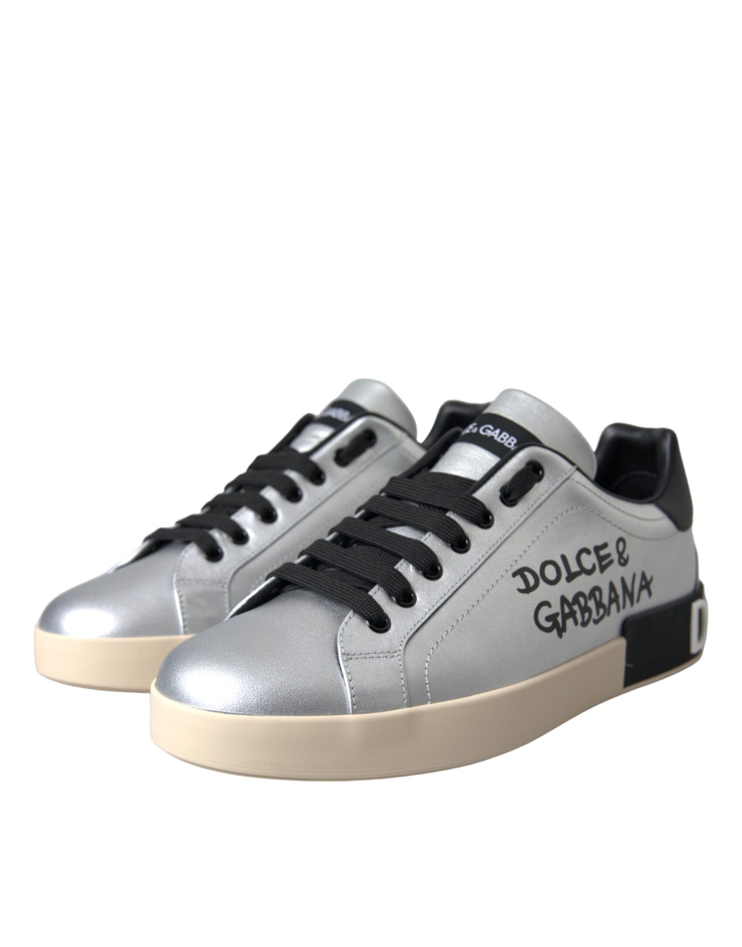Dolce & Gabbana Silberne Portofino-Sneakers aus Kalbsleder Herren Schuhe