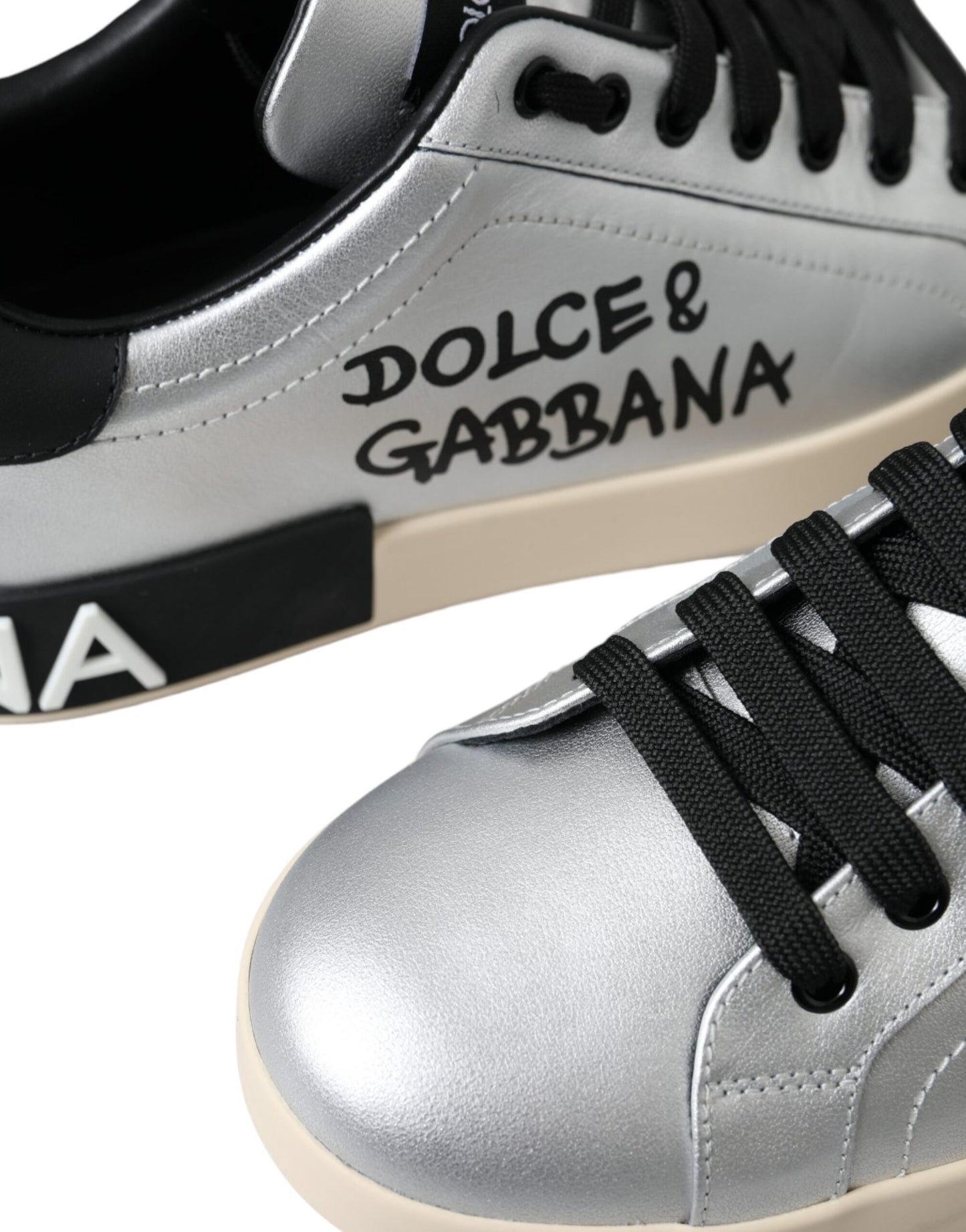 Dolce & Gabbana Silberne Portofino-Sneakers aus Kalbsleder Herren Schuhe