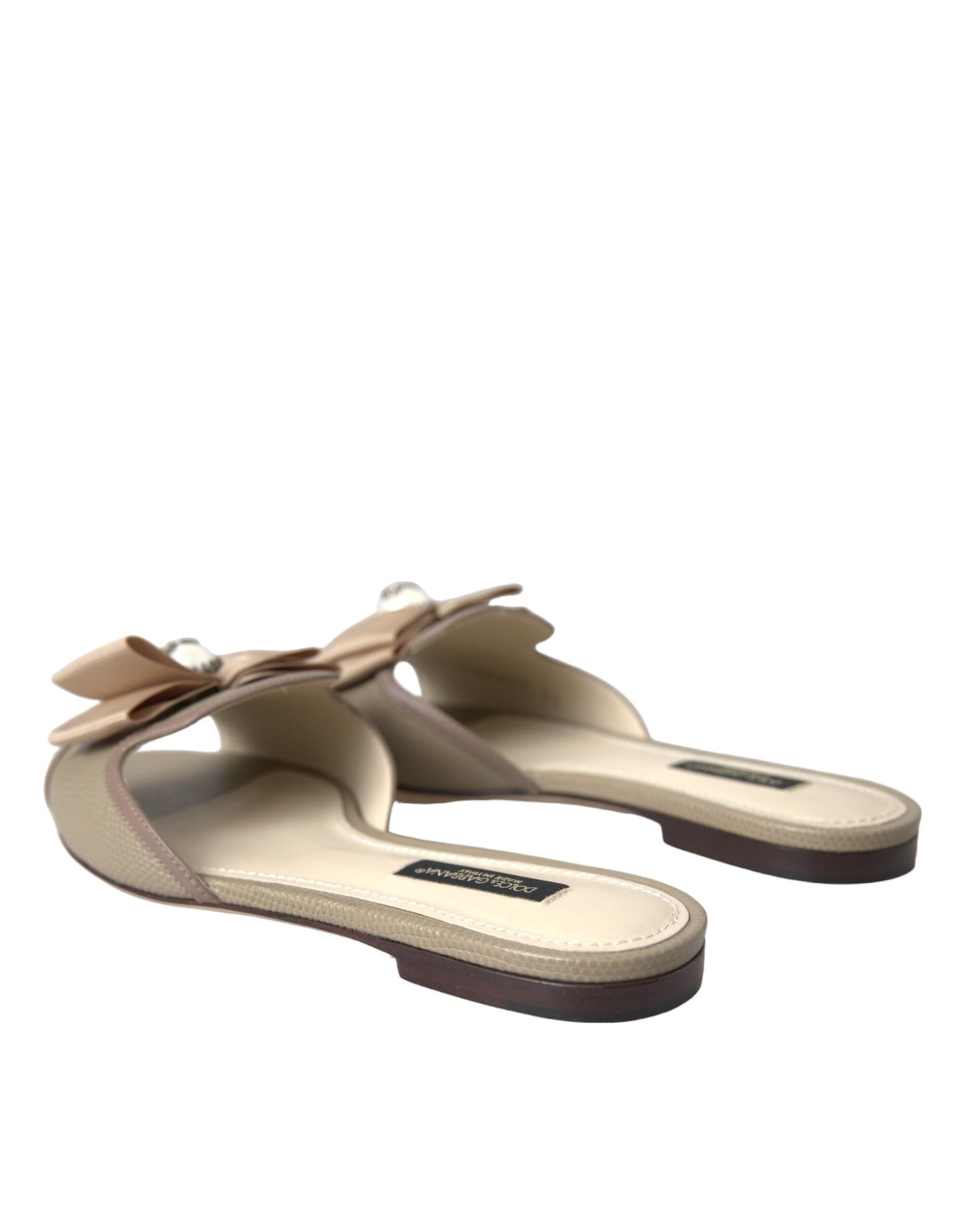 Dolce & Gabbana Beige Logo Pearl Flats Sandalen Slides Schuhe
