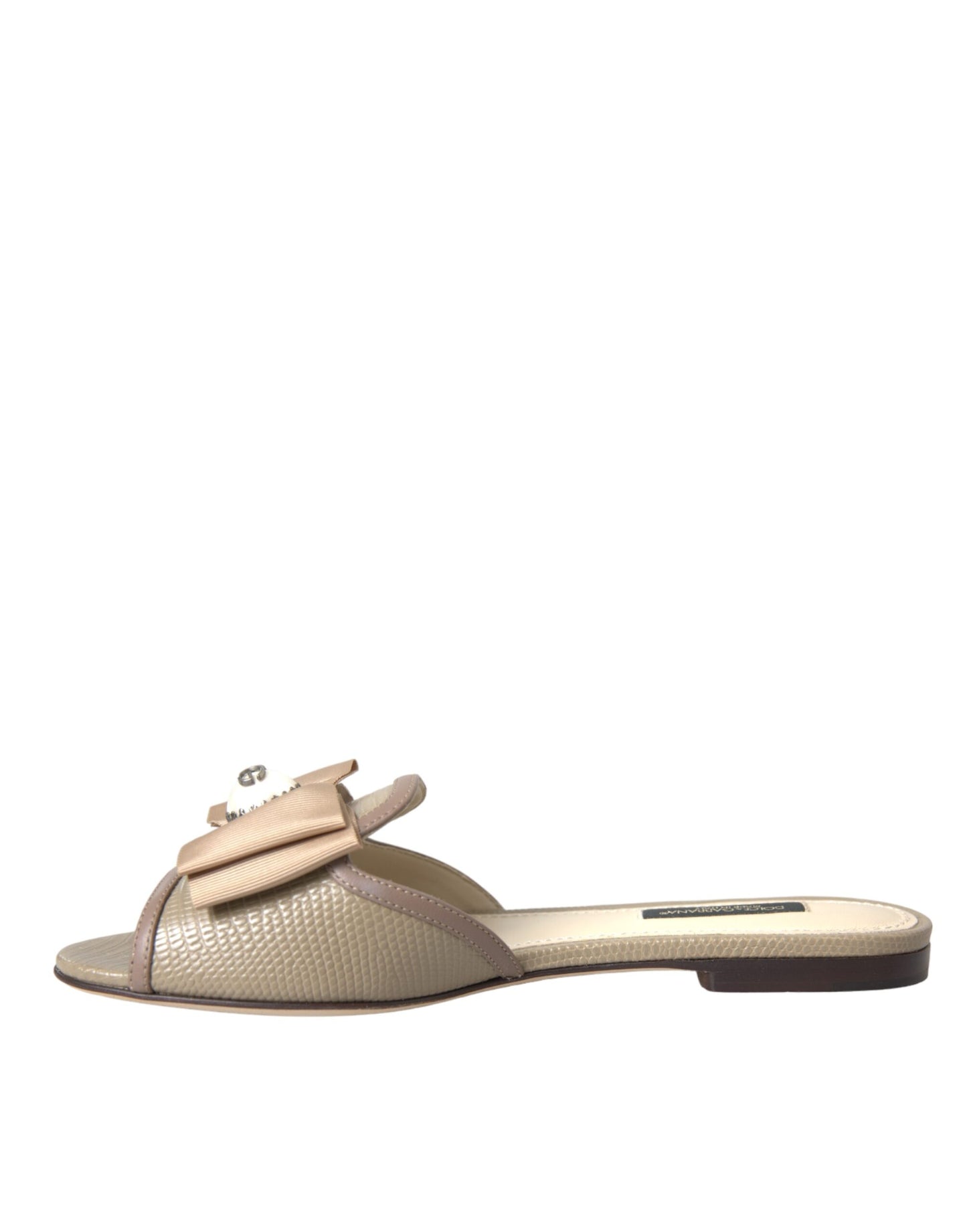Dolce & Gabbana Beige Logo Pearl Flats Sandalen Slides Schuhe