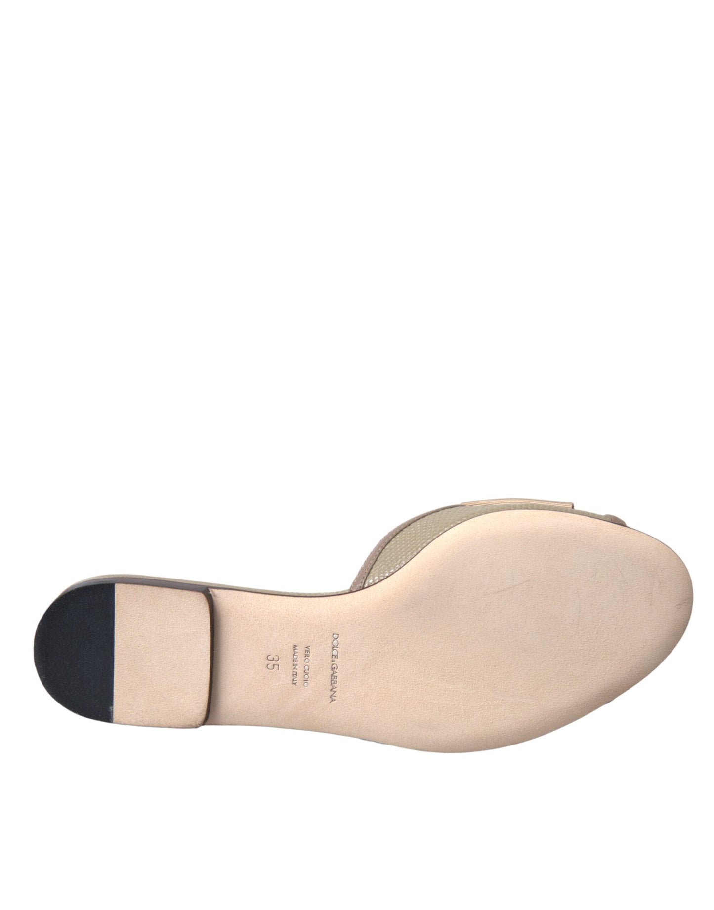Dolce & Gabbana Beige Logo Pearl Flats Sandalen Slides Schuhe