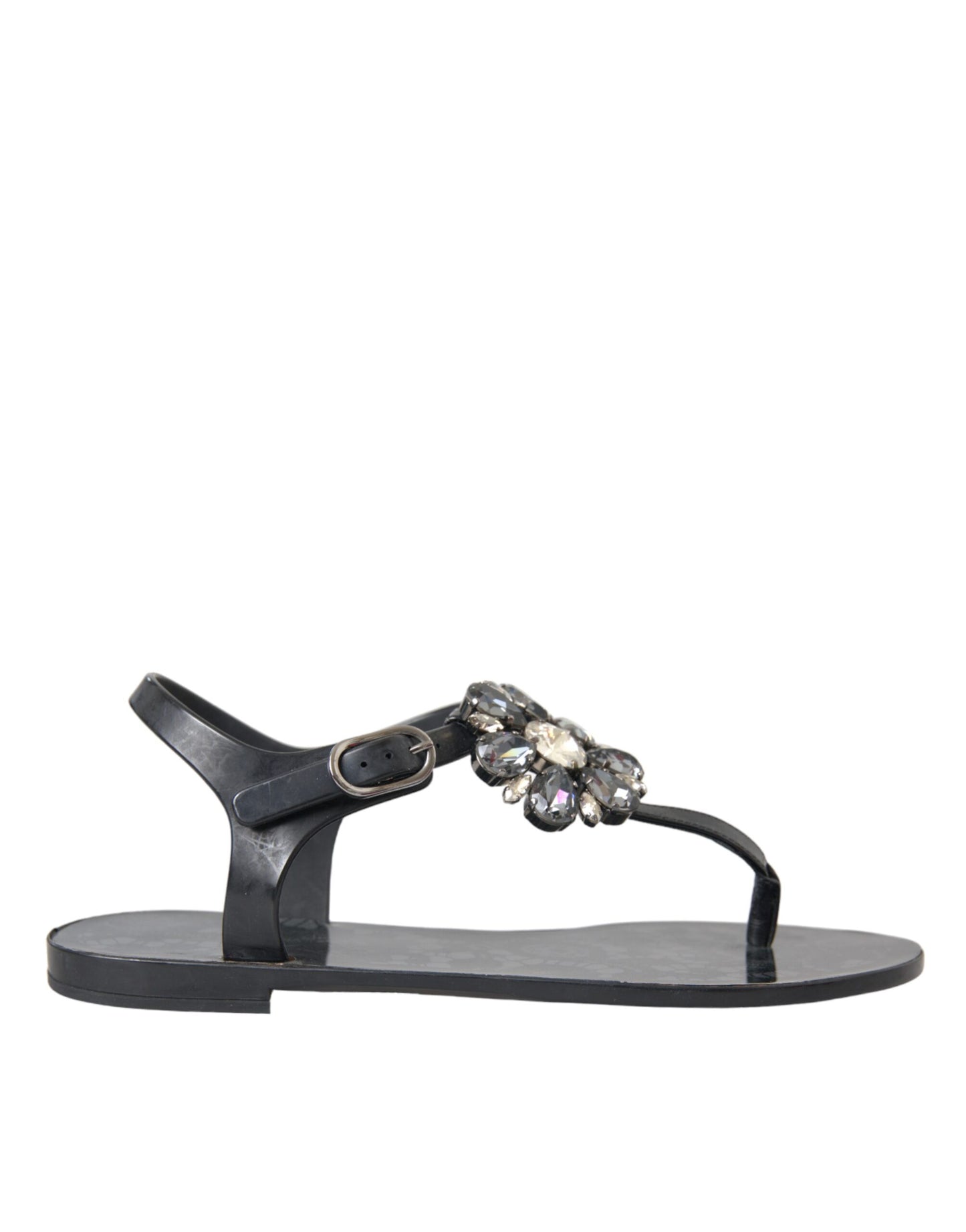 Dolce & Gabbana Schwarze Kristall-Flats-Sandalen-Flip-Flops-Schuhe