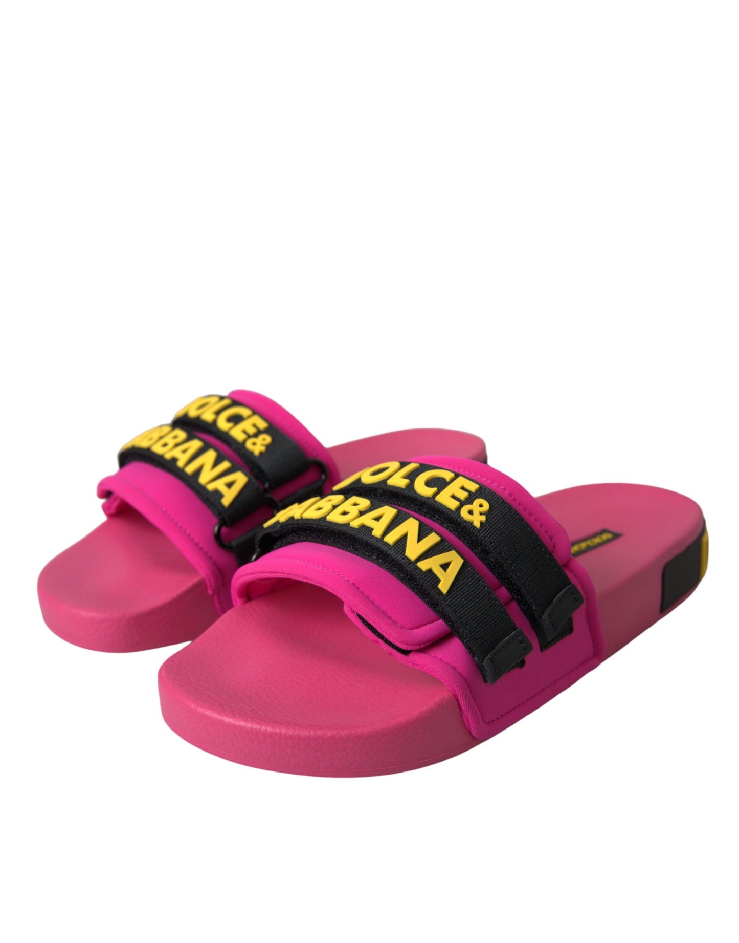 Dolce & Gabbana Pink Schwarz Logo Beachwear Flats Sandalen Schuhe
