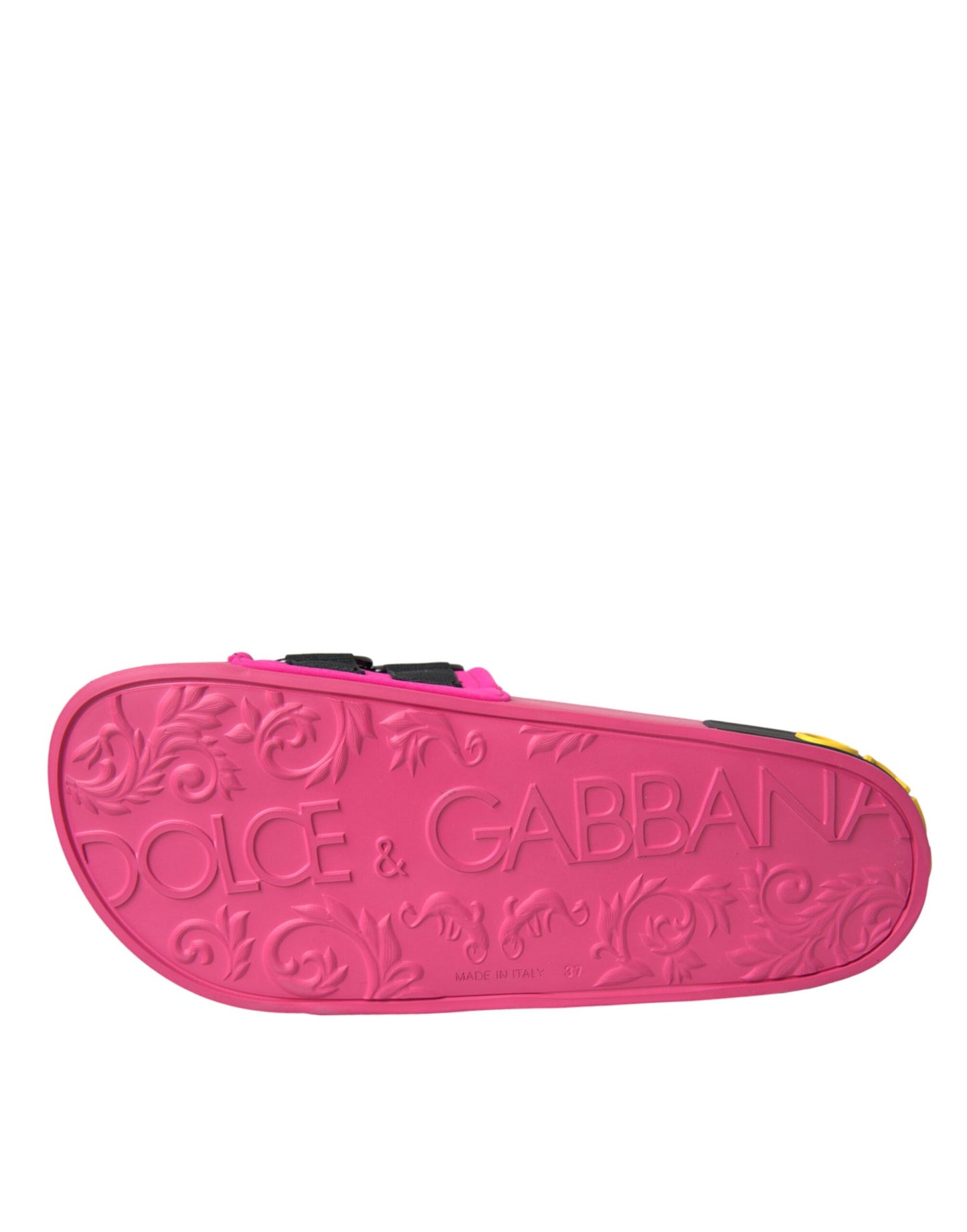 Dolce & Gabbana Pink Schwarz Logo Beachwear Flats Sandalen Schuhe