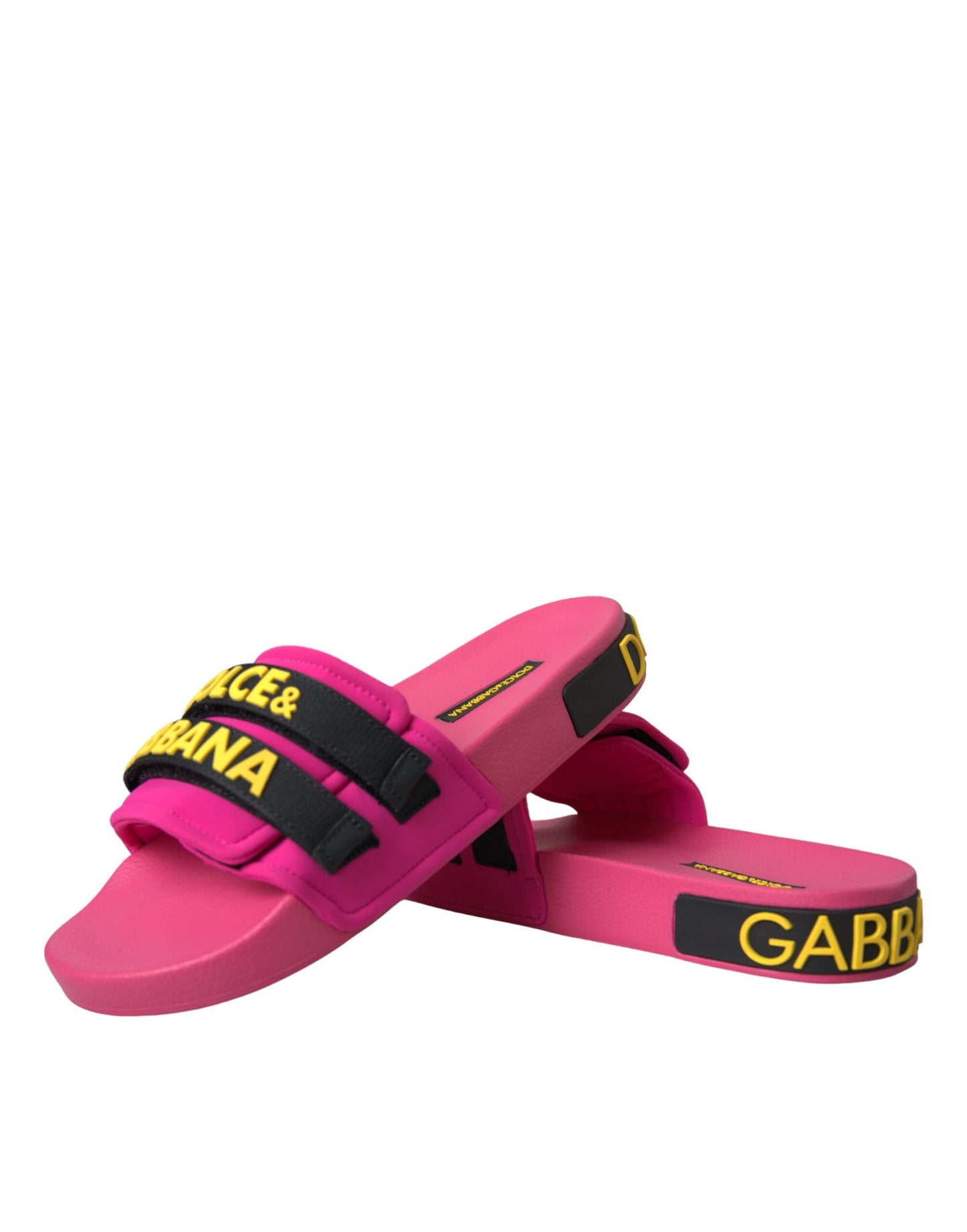 Dolce & Gabbana Pink Schwarz Logo Beachwear Flats Sandalen Schuhe