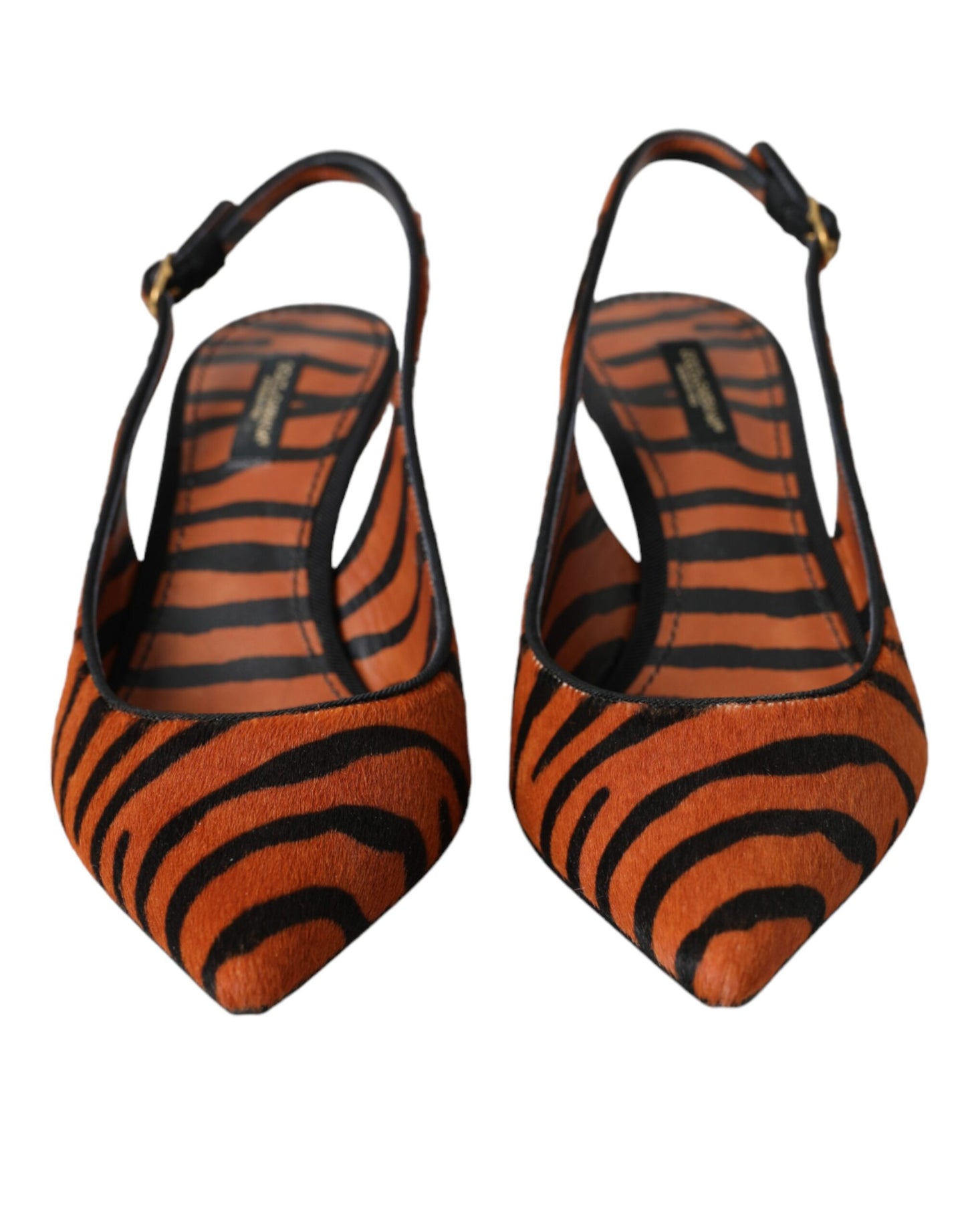 Dolce & Gabbana – Slingback-Schuhe aus Leder mit Zebramuster in Schwarz und Orange