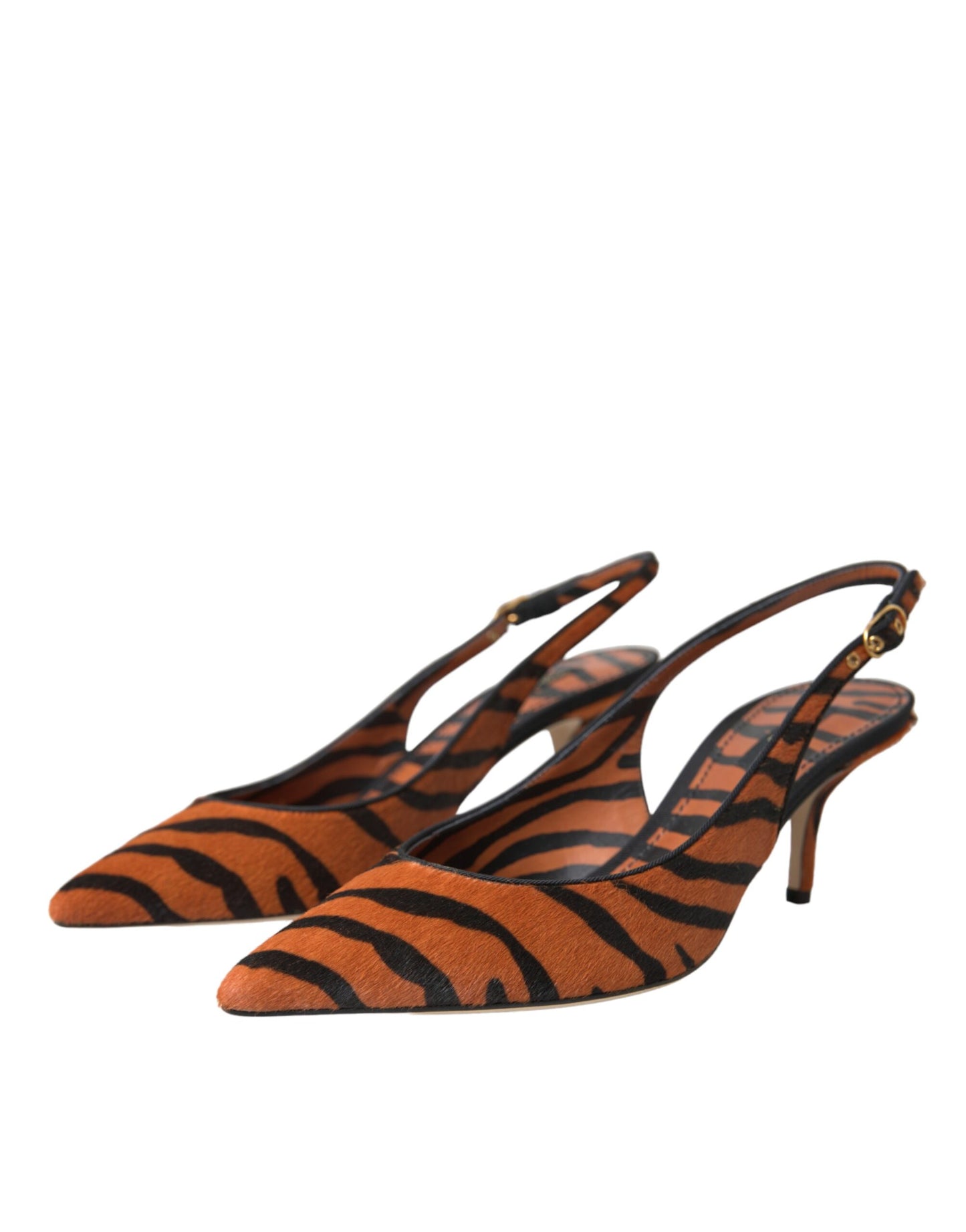 Dolce & Gabbana – Slingback-Schuhe aus Leder mit Zebramuster in Schwarz und Orange