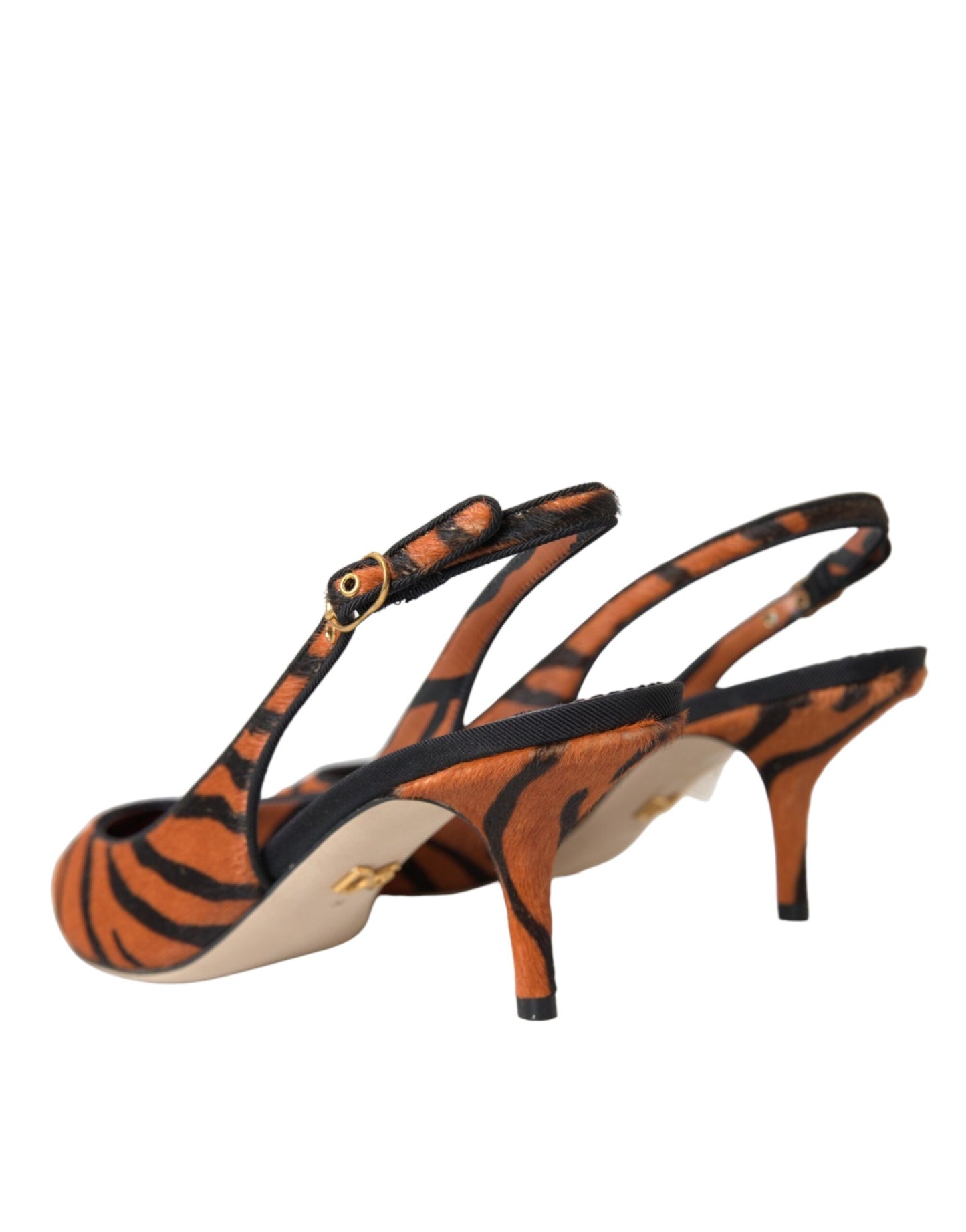 Dolce & Gabbana – Slingback-Schuhe aus Leder mit Zebramuster in Schwarz und Orange