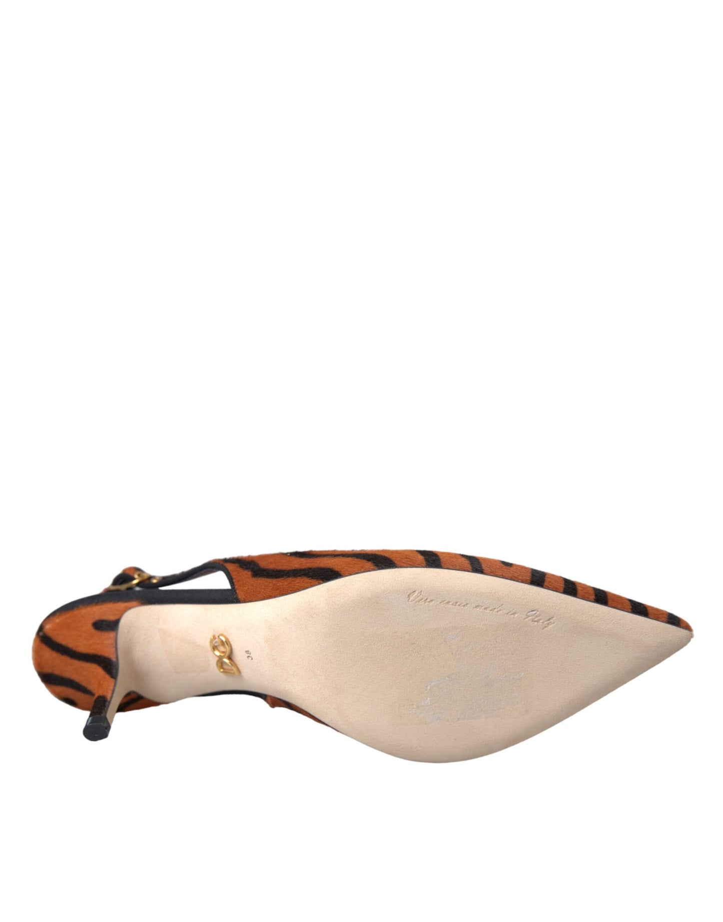 Dolce & Gabbana – Slingback-Schuhe aus Leder mit Zebramuster in Schwarz und Orange