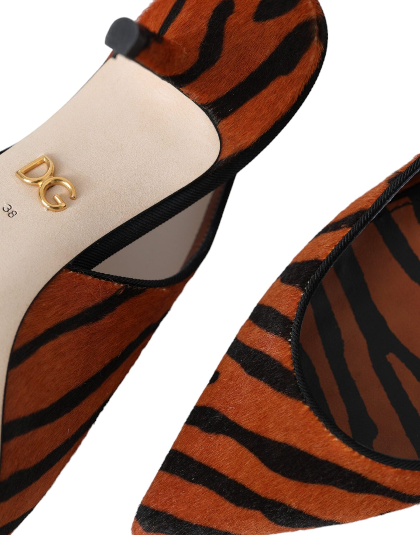 Dolce & Gabbana – Slingback-Schuhe aus Leder mit Zebramuster in Schwarz und Orange
