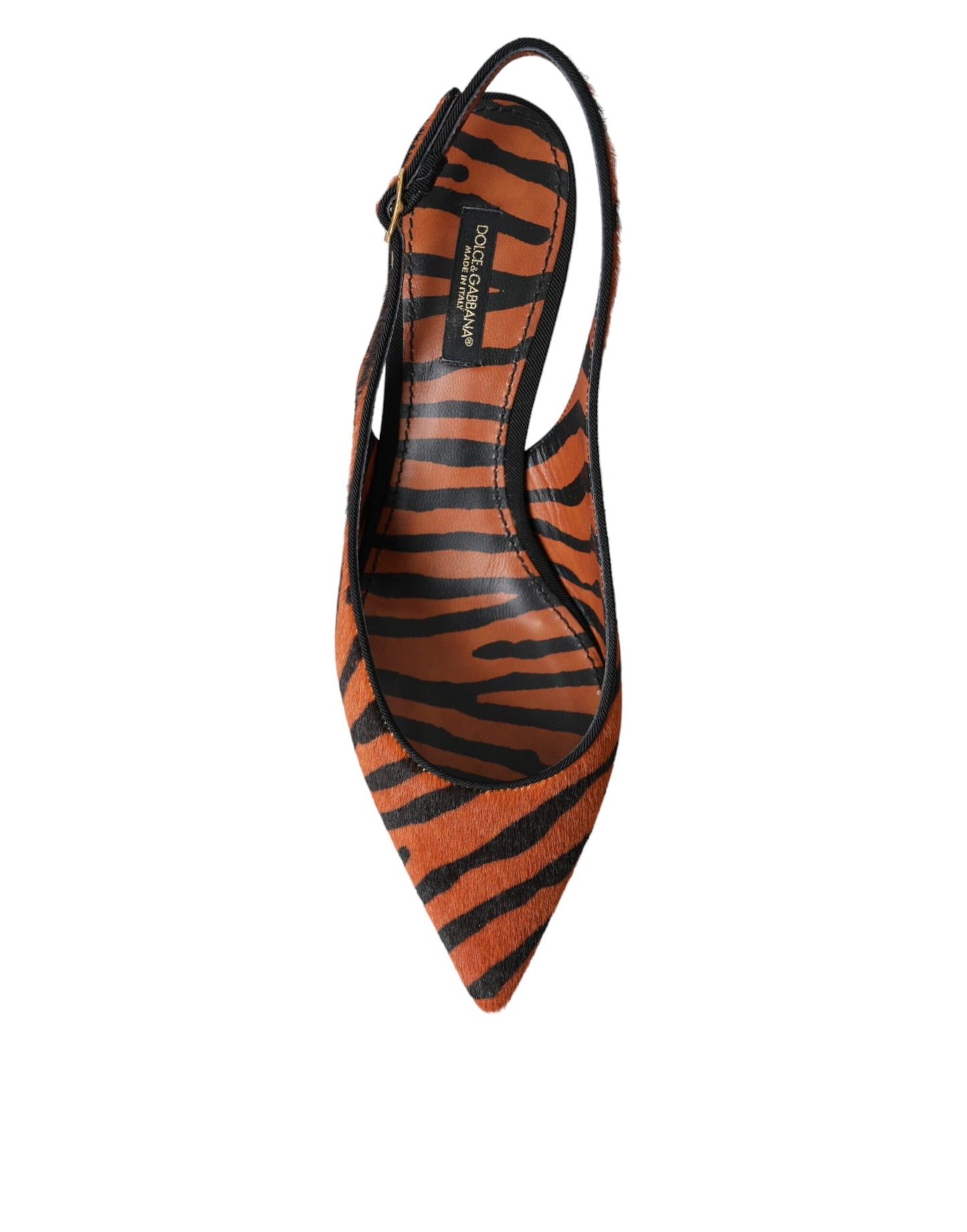 Dolce & Gabbana – Slingback-Schuhe aus Leder mit Zebramuster in Schwarz und Orange