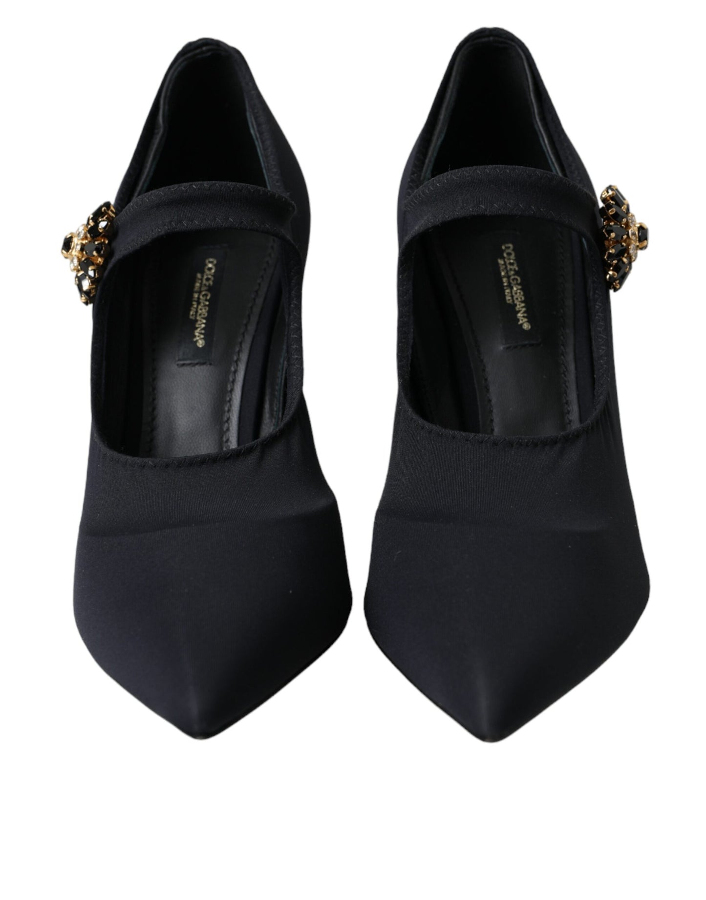 Dolce & Gabbana – Schwarze Mary-Jane-Pumps aus Jersey mit Kristallen