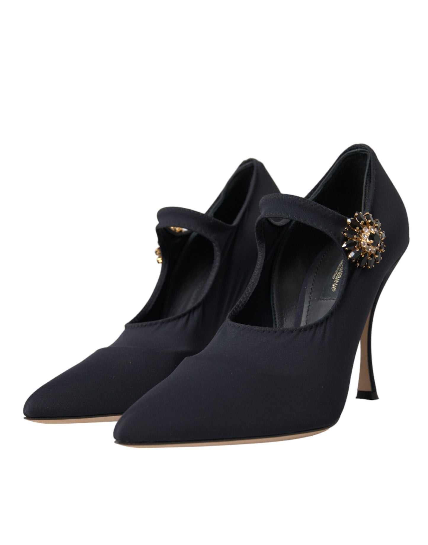 Dolce & Gabbana – Schwarze Mary-Jane-Pumps aus Jersey mit Kristallen