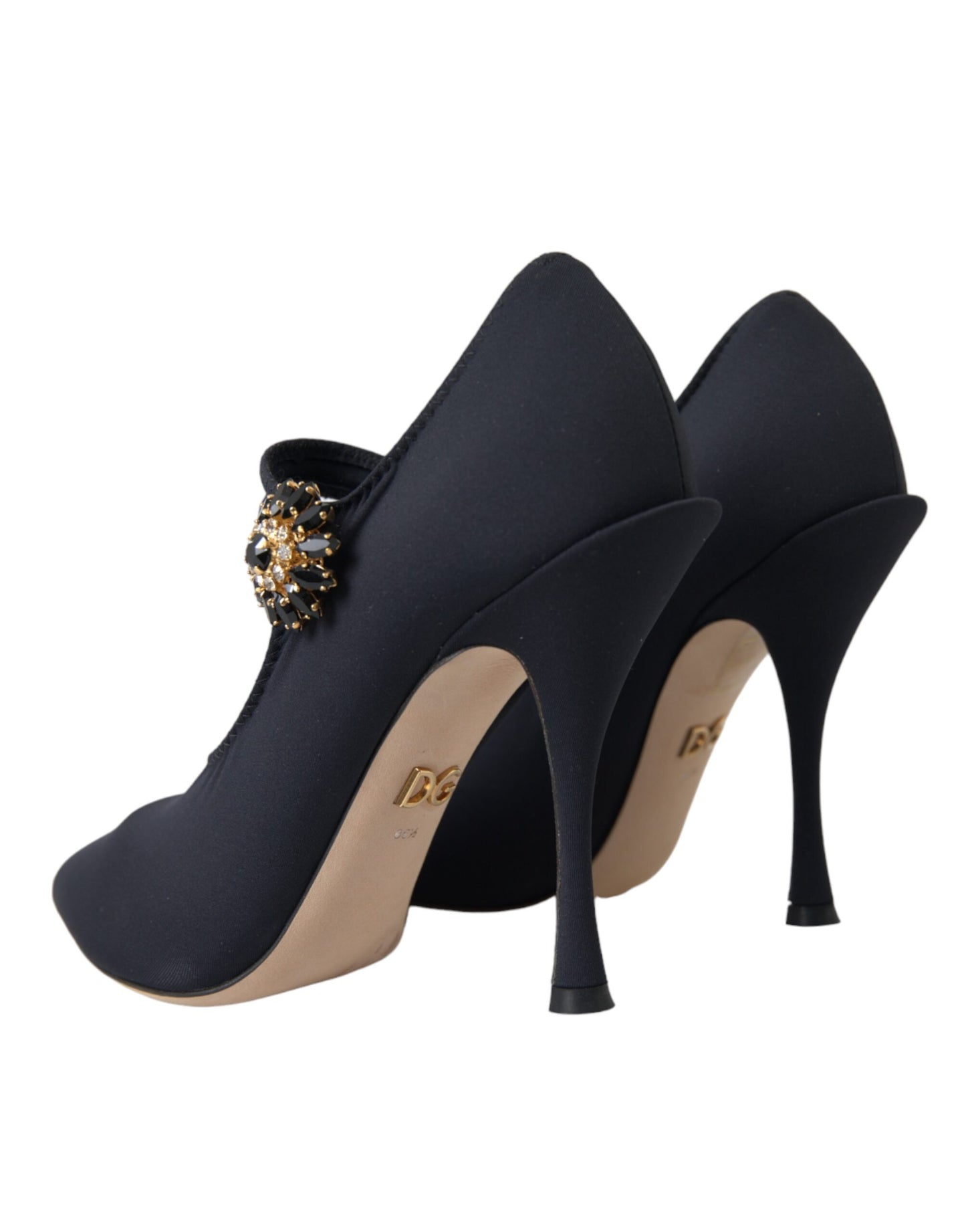 Dolce & Gabbana – Schwarze Mary-Jane-Pumps aus Jersey mit Kristallen