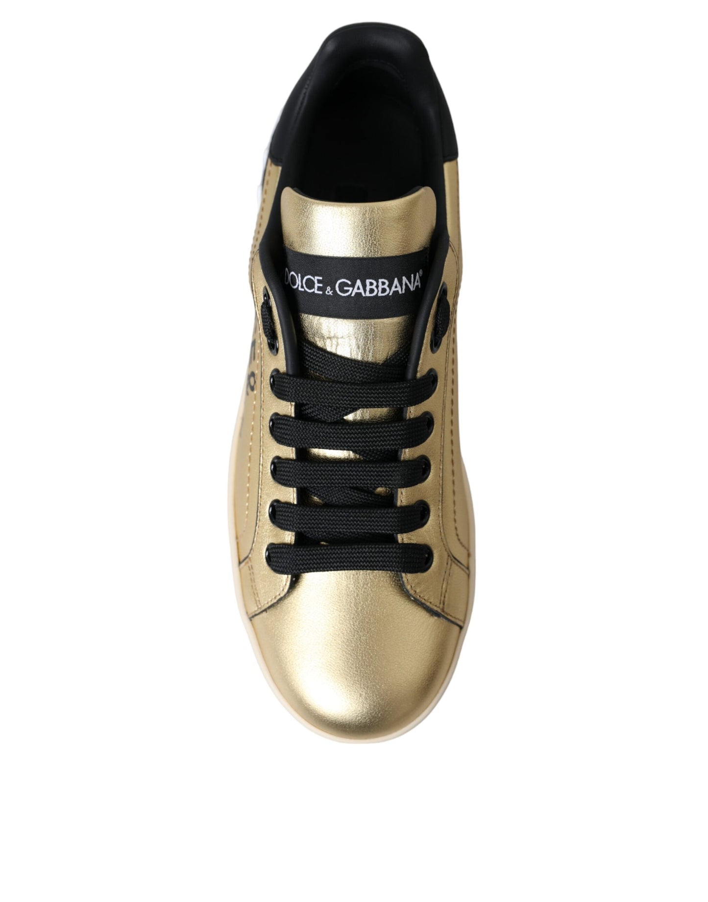 Dolce & Gabbana – Portofino – Sneaker aus goldenem Kalbsleder Damen Schuhe