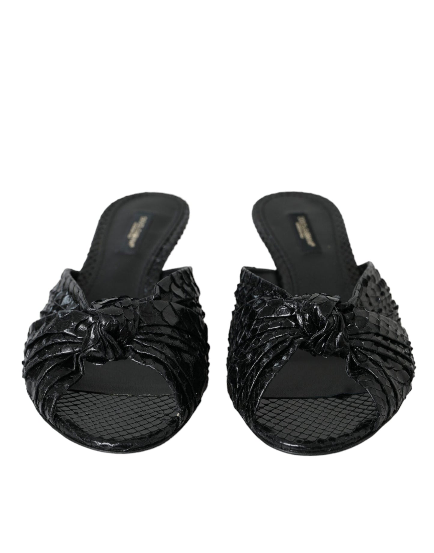 Dolce & Gabbana – Schwarze Pantoletten aus exotischem Leder mit Absatz