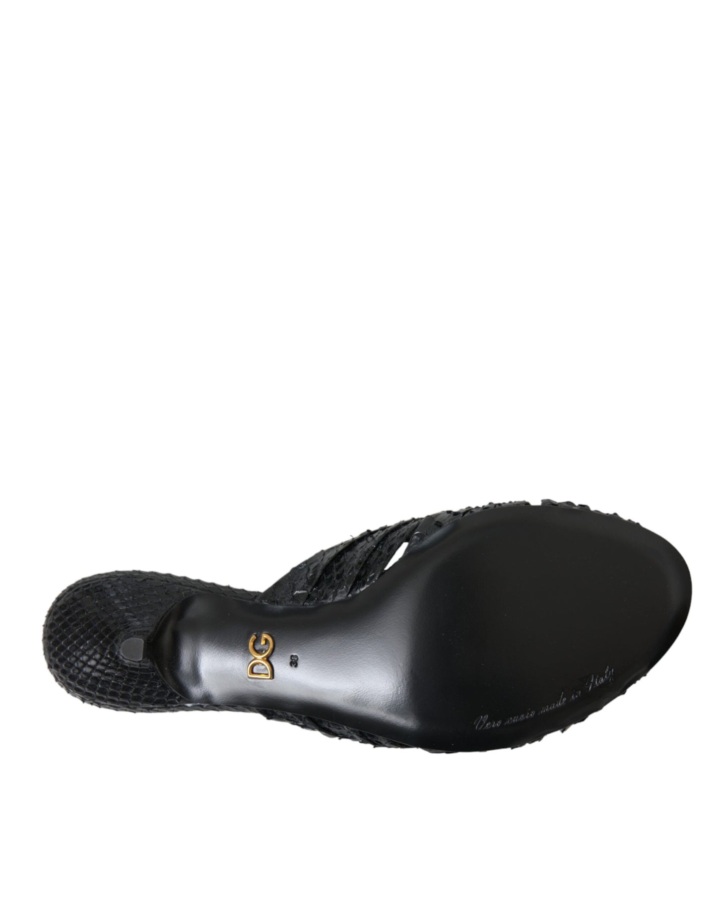 Dolce & Gabbana – Schwarze Pantoletten aus exotischem Leder mit Absatz