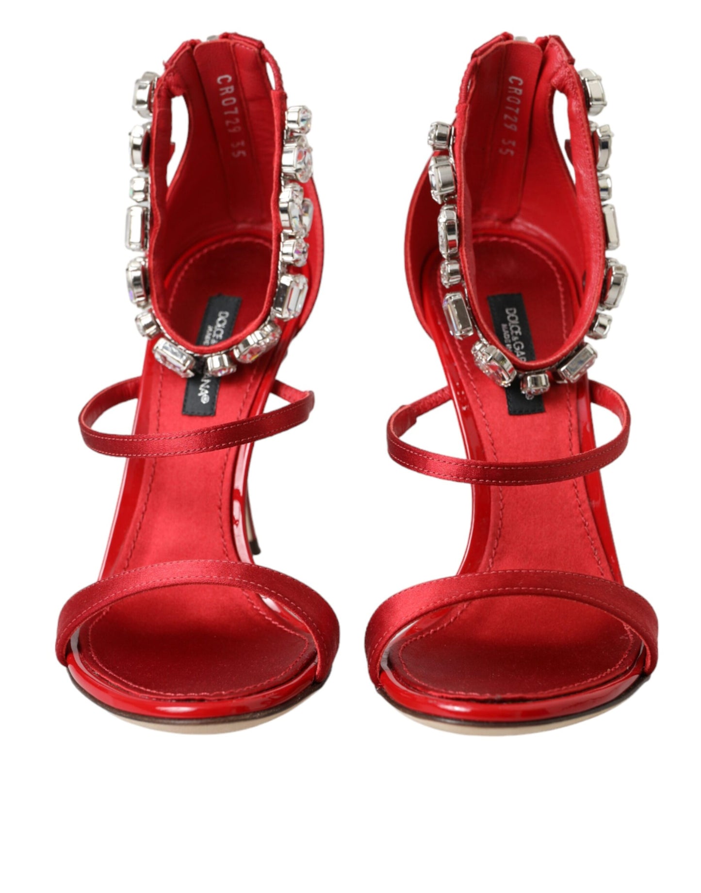 Dolce & Gabbana Rote Keira Satin Kristalle Sandalen Heels Schuhe