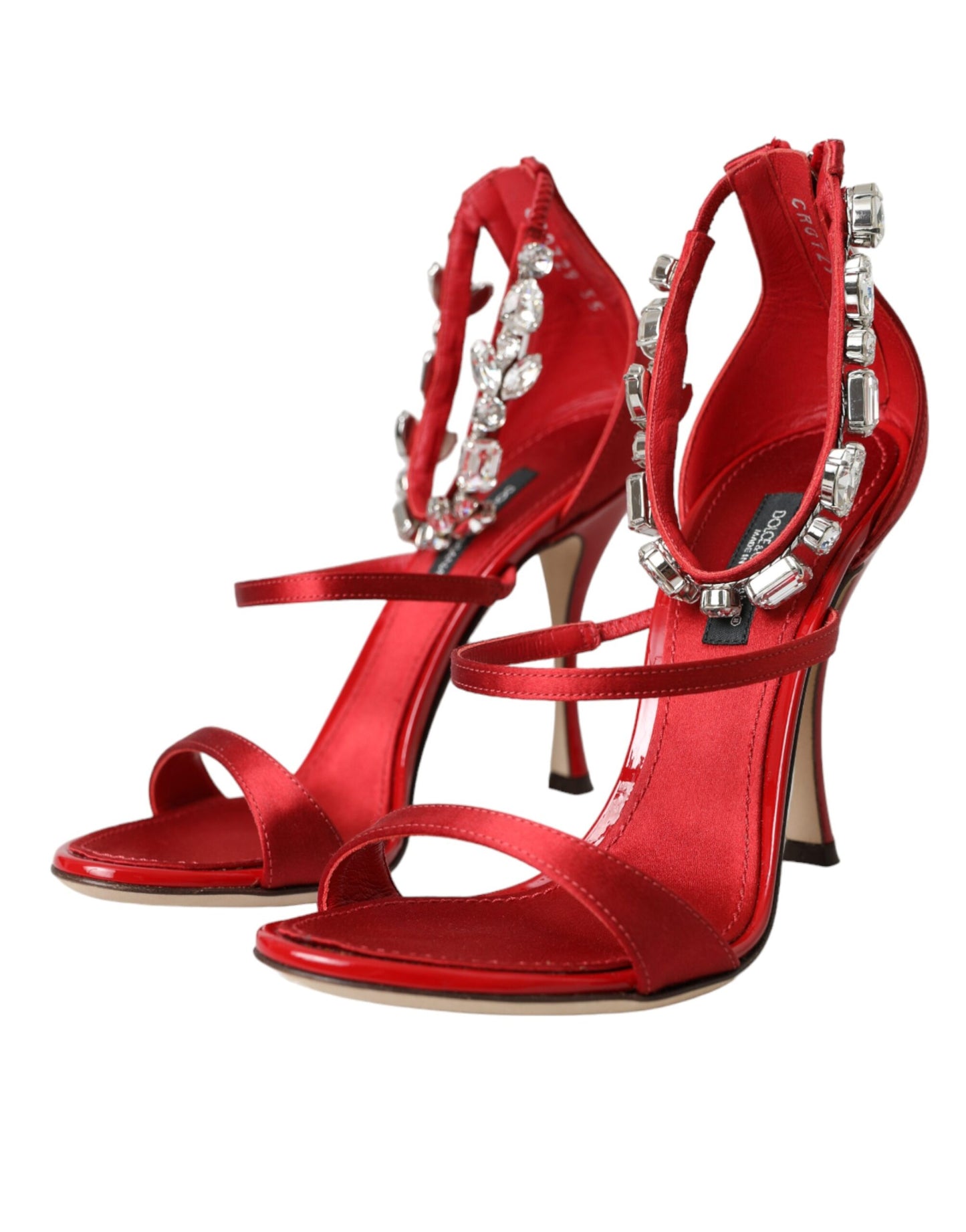Dolce & Gabbana Rote Keira Satin Kristalle Sandalen Heels Schuhe