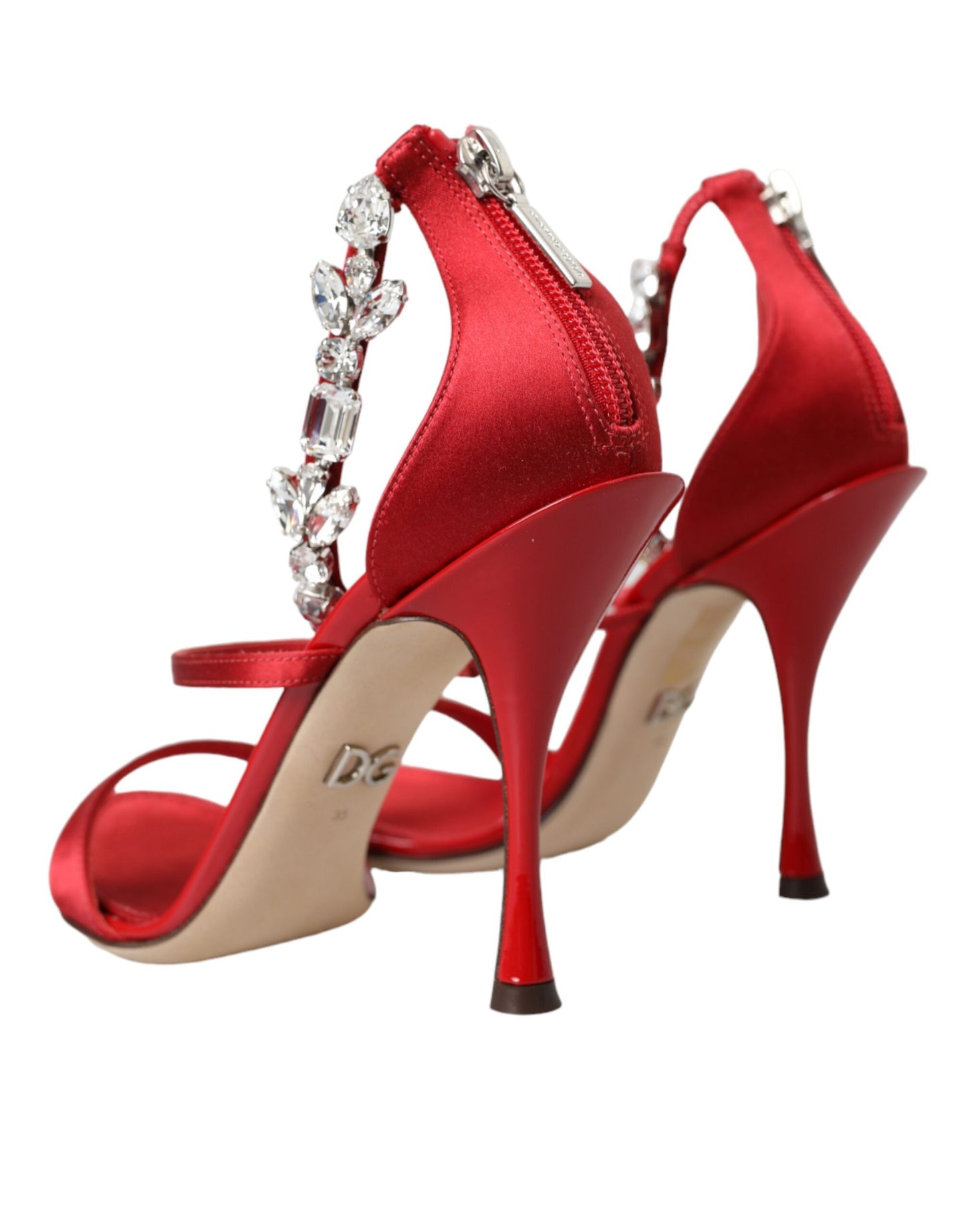 Dolce & Gabbana Rote Keira Satin Kristalle Sandalen Heels Schuhe