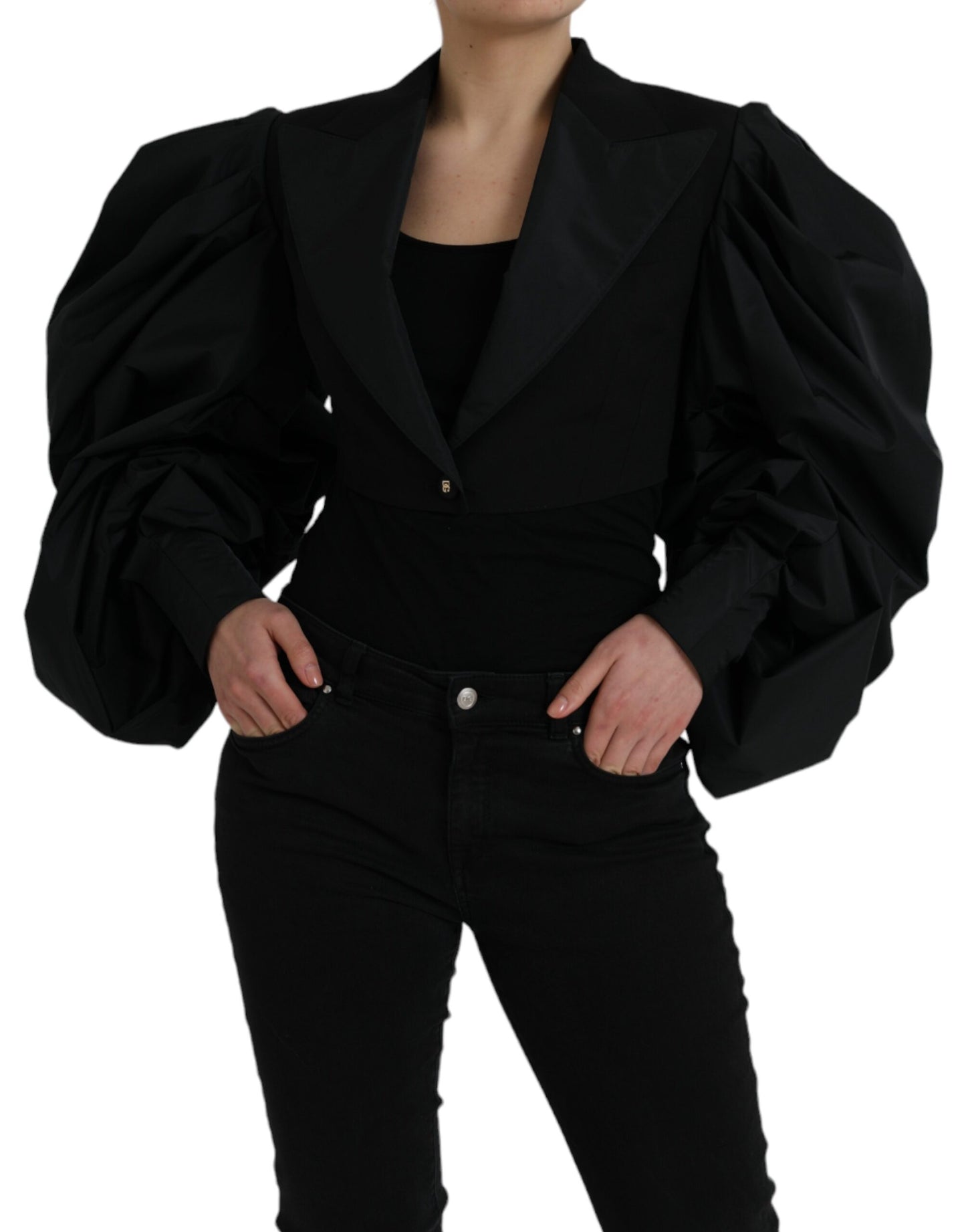 Dolce & Gabbana – Kurze Jacke aus schwarzem Polyester mit Puffärmeln