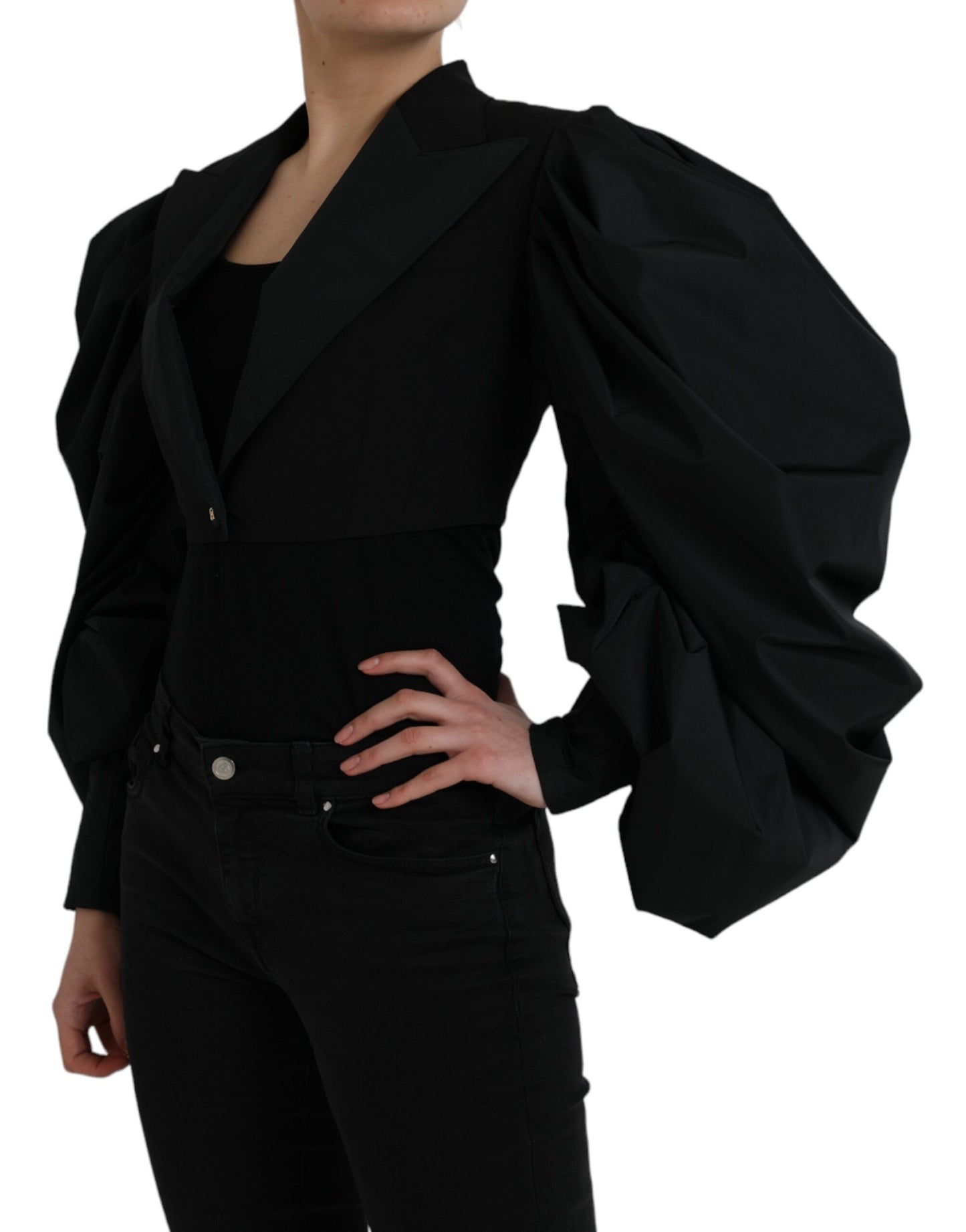 Dolce & Gabbana – Kurze Jacke aus schwarzem Polyester mit Puffärmeln