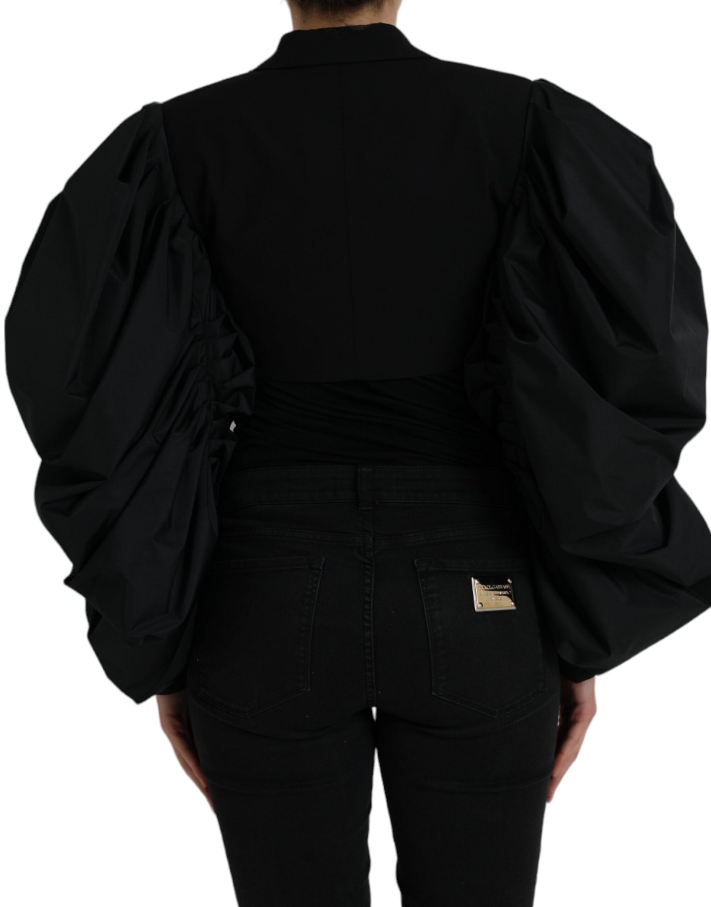 Dolce & Gabbana – Kurze Jacke aus schwarzem Polyester mit Puffärmeln