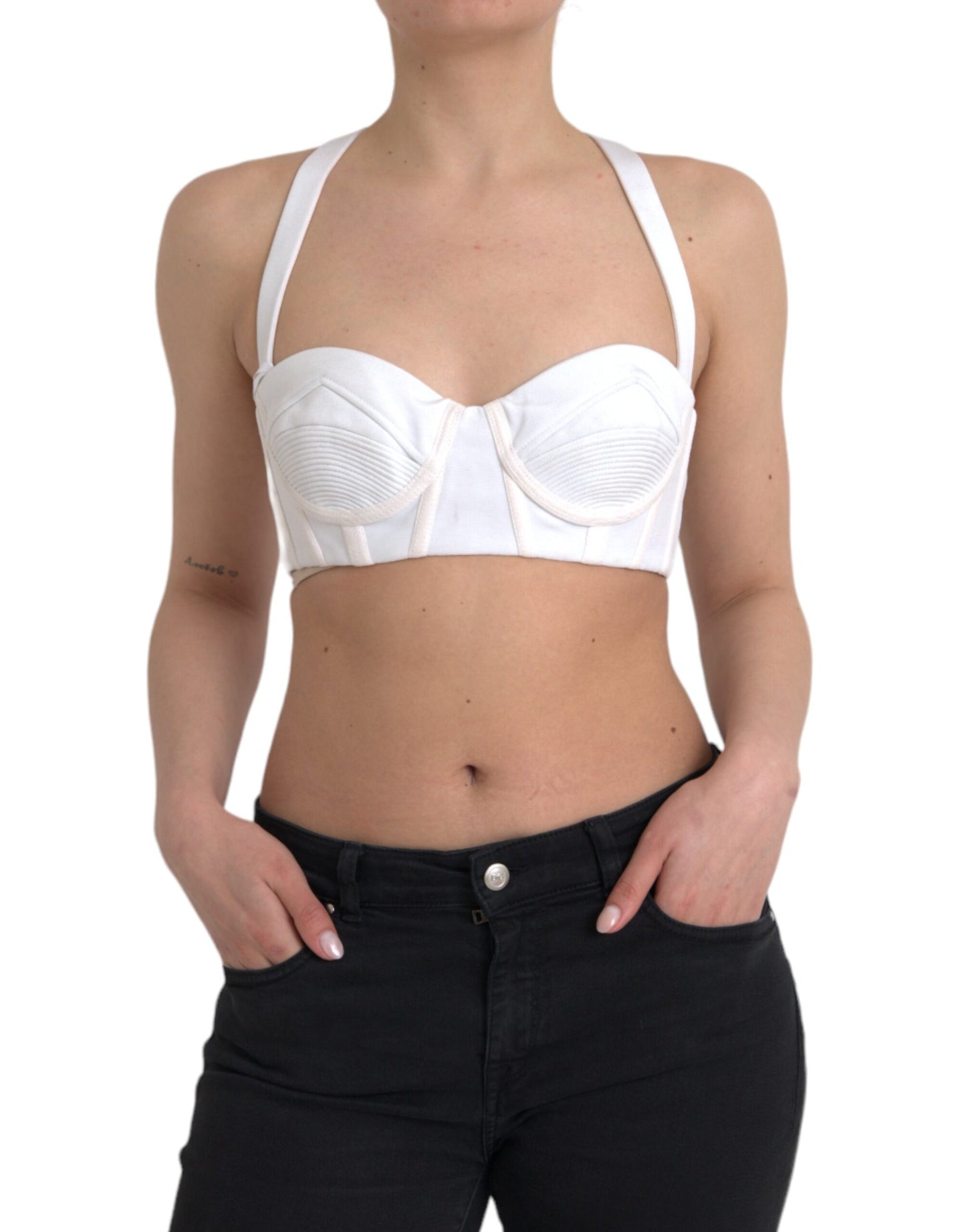 Versace – Ärmelloses, kurzes Bustier-Top aus Viskose in Weiß