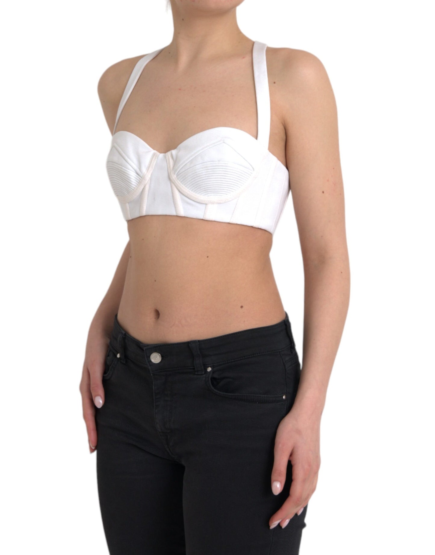 Versace – Ärmelloses, kurzes Bustier-Top aus Viskose in Weiß