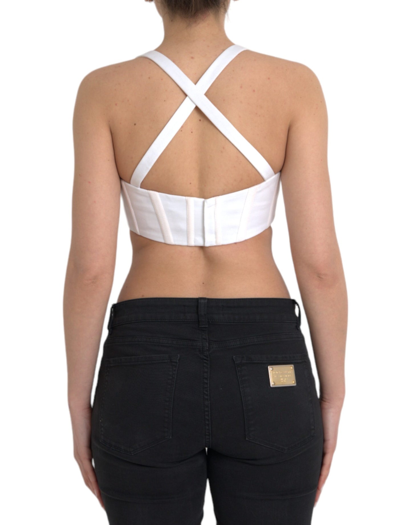 Versace – Ärmelloses, kurzes Bustier-Top aus Viskose in Weiß