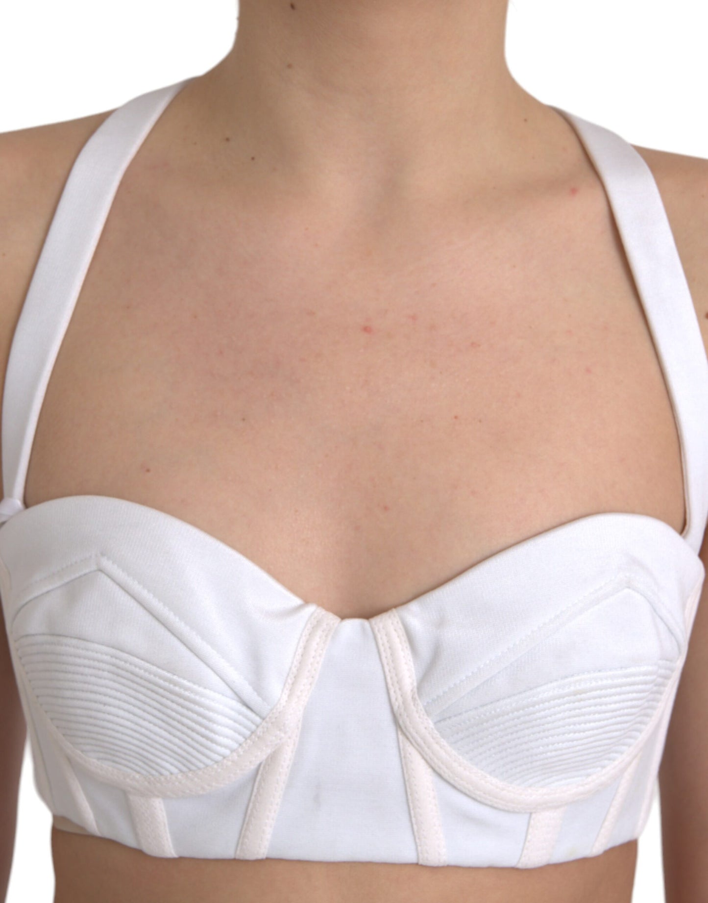 Versace – Ärmelloses, kurzes Bustier-Top aus Viskose in Weiß