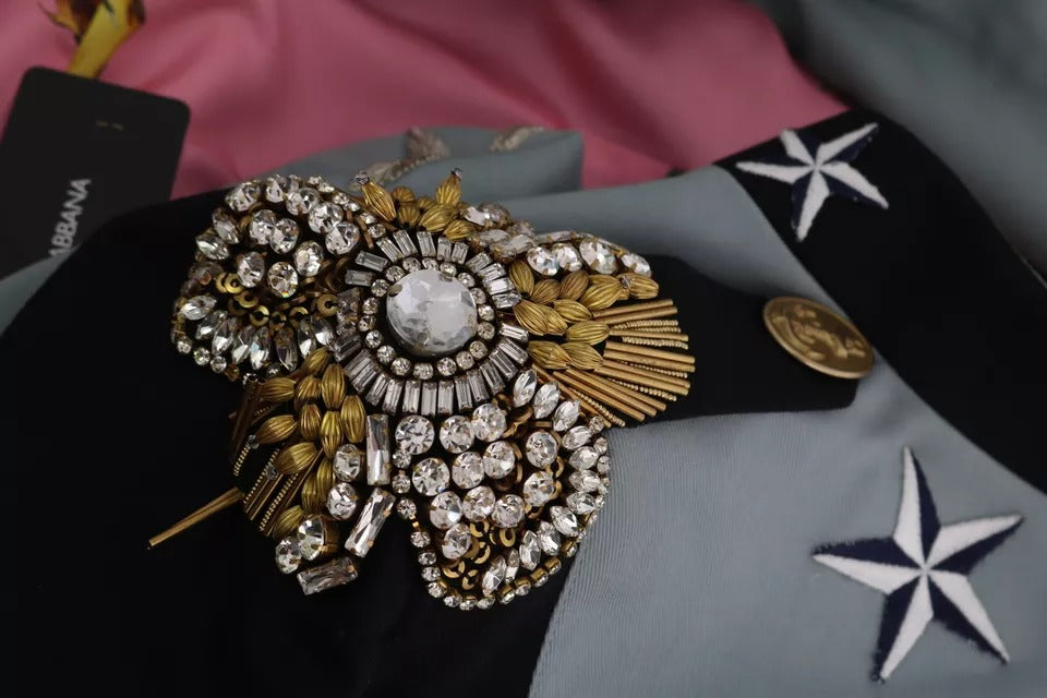 Dolce & Gabbana – Blaue Baumwolljacke mit Knöpfen und Kristallverzierung