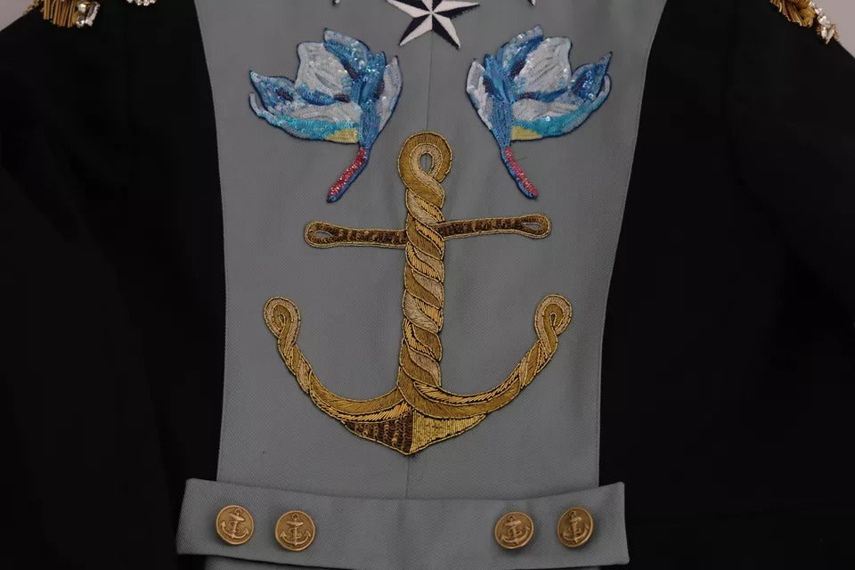 Dolce & Gabbana – Blaue Baumwolljacke mit Knöpfen und Kristallverzierung