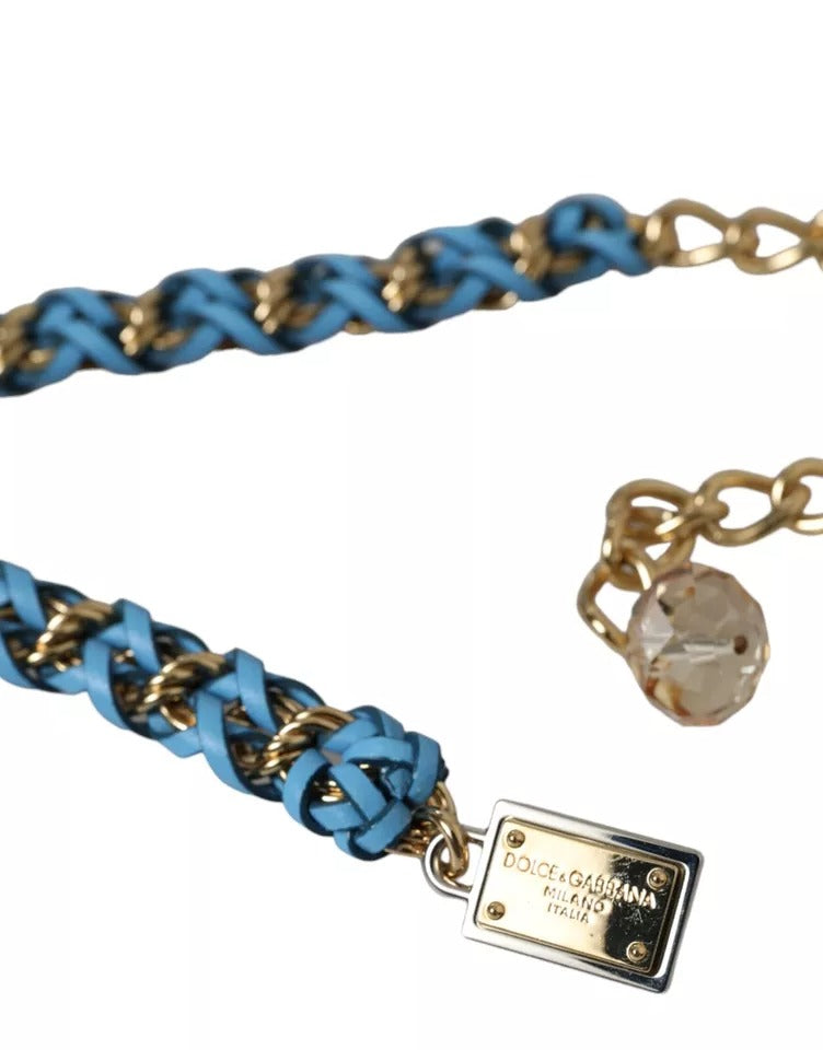 Dolce & Gabbana – Blauer geflochtener Taillengürtel aus goldenem Messing