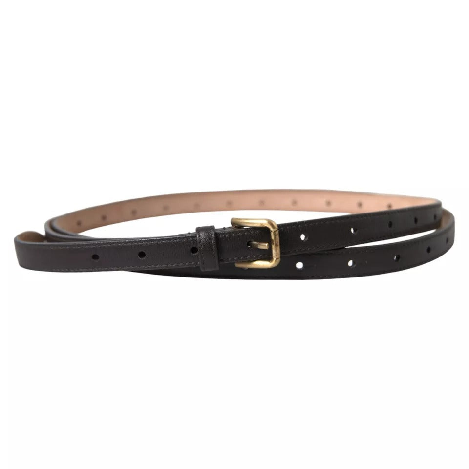 Dolce & Gabbana Damengürtel aus dunkelbraunem Leder mit goldener Metallschnalle