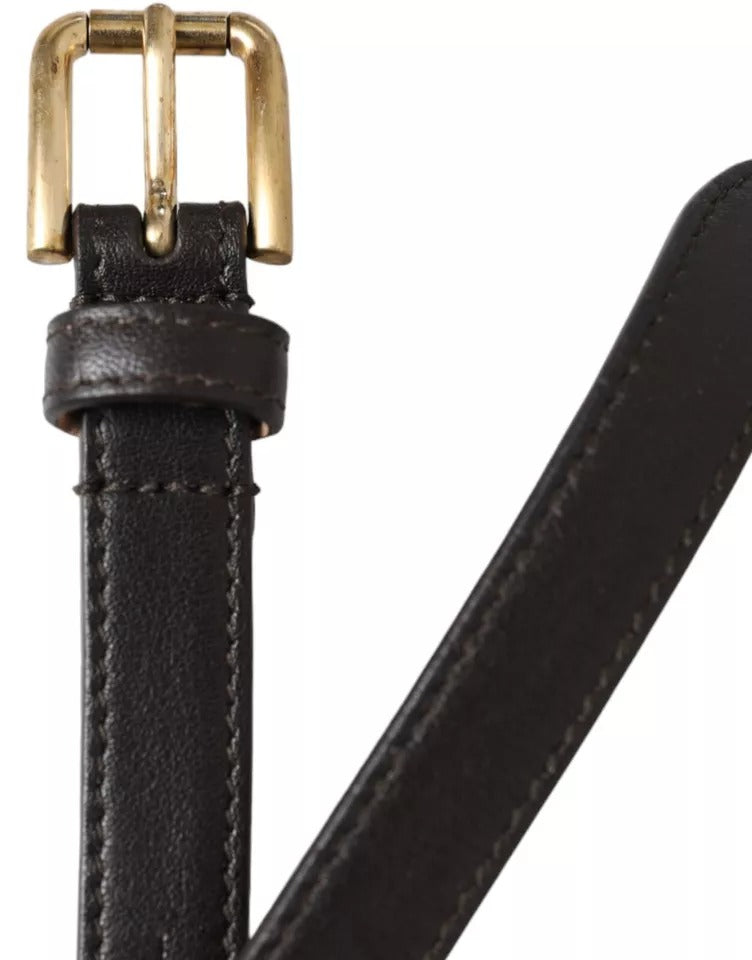 Dolce & Gabbana Damengürtel aus dunkelbraunem Leder mit goldener Metallschnalle