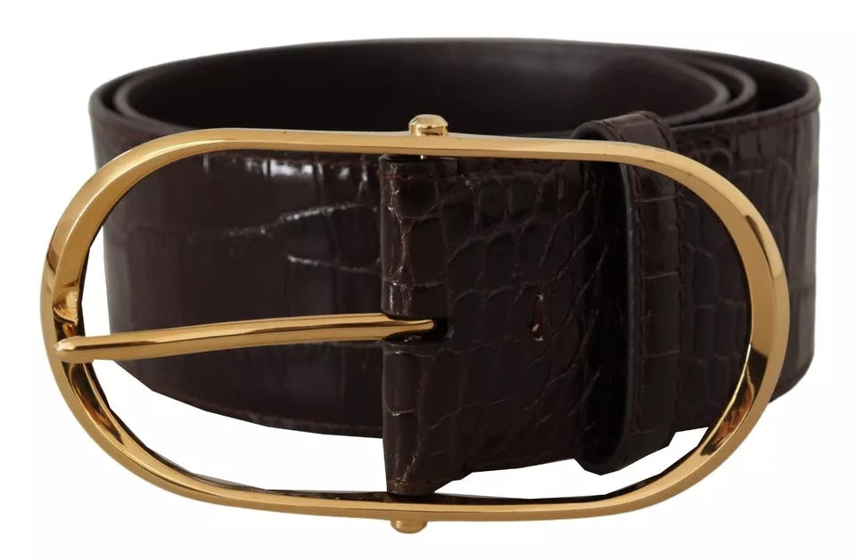 Dolce & Gabbana – Brauner Ledergürtel mit Krokodilmuster und goldener ovaler Schnalle