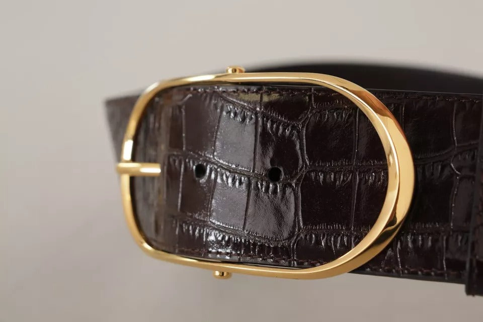 Dolce & Gabbana – Brauner Ledergürtel mit Krokodilmuster und goldener ovaler Schnalle