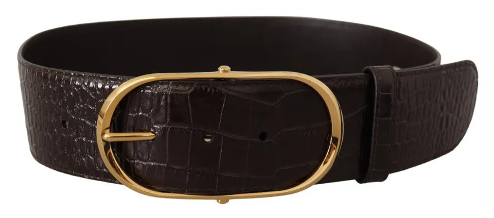 Dolce & Gabbana – Brauner Ledergürtel mit Krokodilmuster und goldener ovaler Schnalle