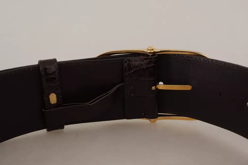 Dolce & Gabbana – Brauner Ledergürtel mit Krokodilmuster und goldener ovaler Schnalle