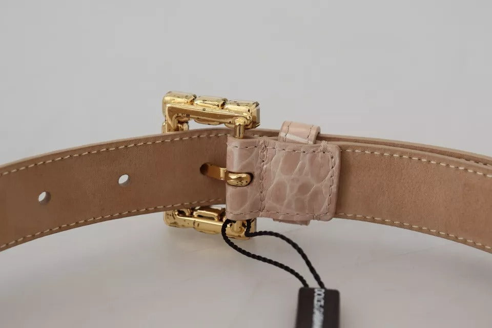 Dolce & Gabbana Beige Ledergürtel mit Kristallschnalle für Damen