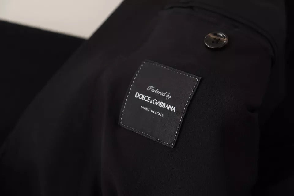 Dolce & Gabbana – Schwarzer Slim Fit-Mantel aus Wolle mit Blazer