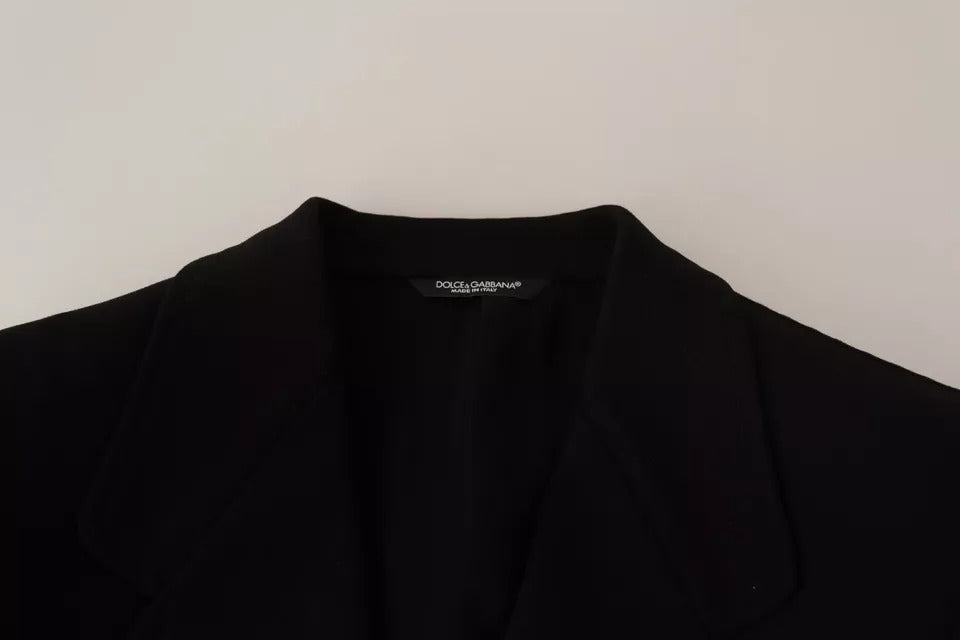 Dolce & Gabbana – Schwarzer Slim Fit-Mantel aus Wolle mit Blazer