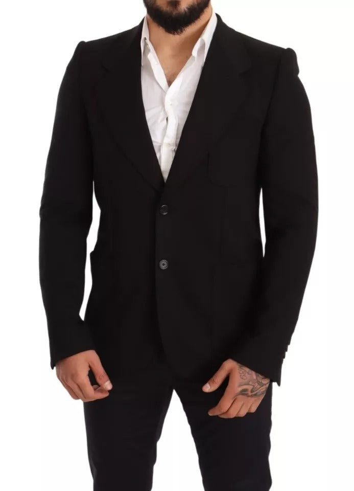 Dolce & Gabbana – Schwarzer Slim Fit-Mantel aus Wolle mit Blazer