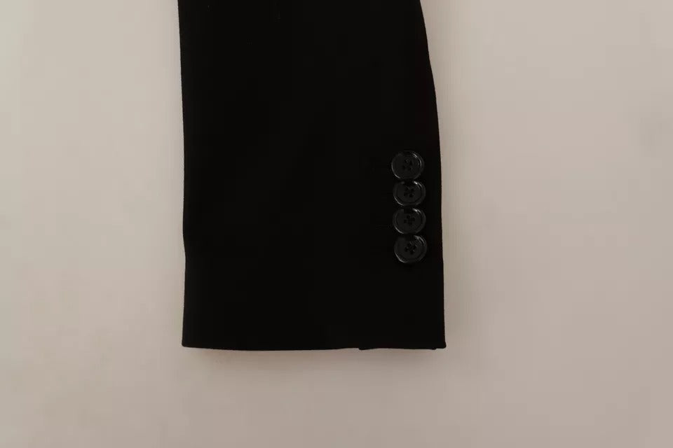 Dolce & Gabbana – Schwarzer Slim Fit-Mantel aus Wolle mit Blazer