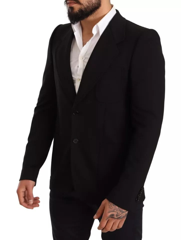Dolce & Gabbana – Schwarzer Slim Fit-Mantel aus Wolle mit Blazer