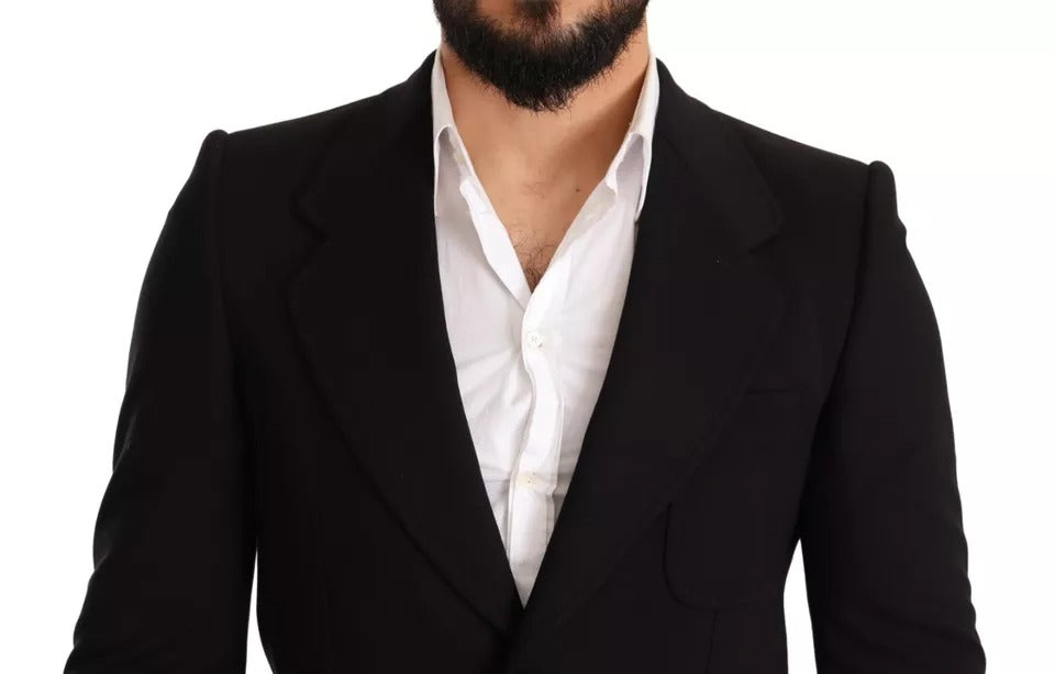 Dolce & Gabbana – Schwarzer Slim Fit-Mantel aus Wolle mit Blazer